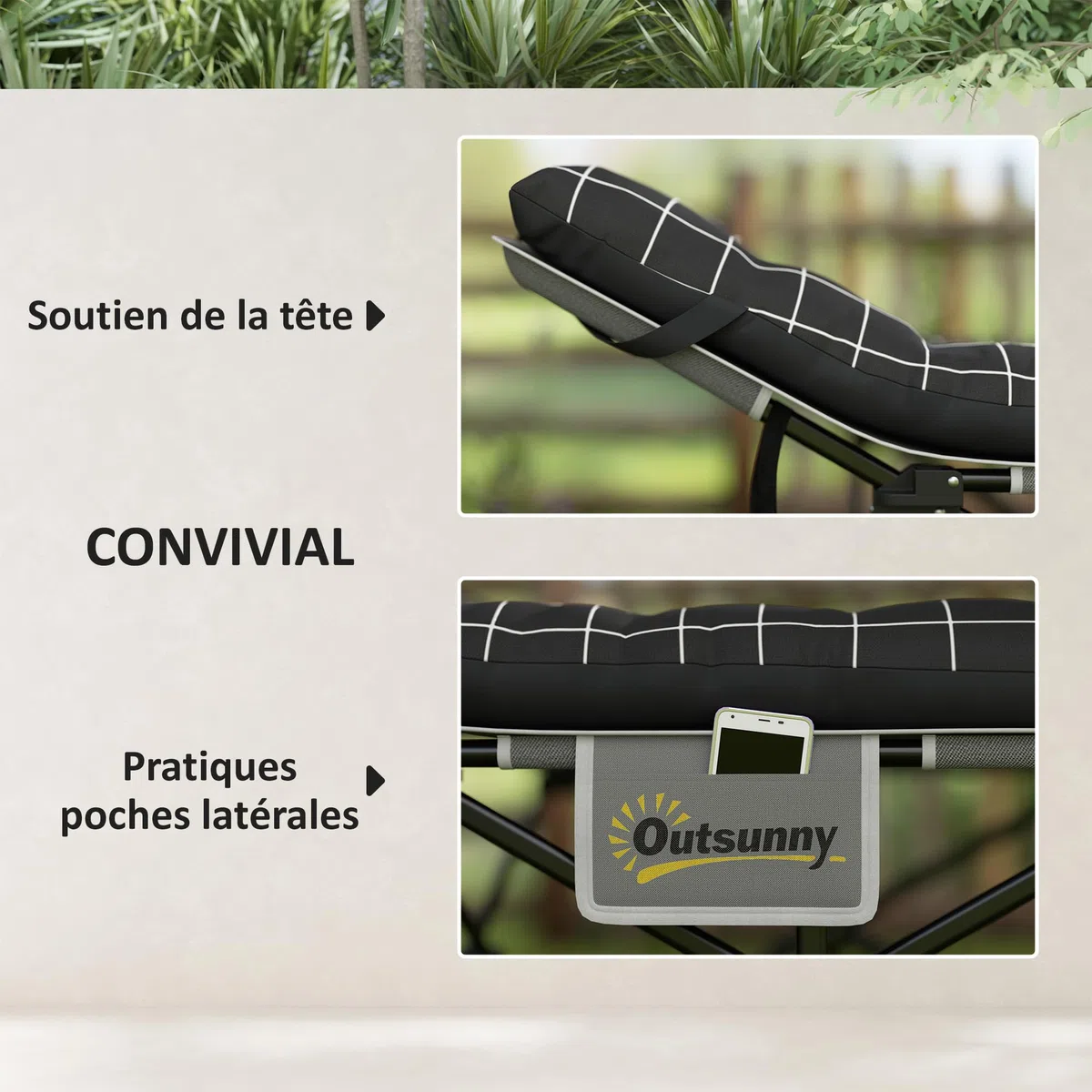Outsunny Lit de Camping Pliable avec Matelas, Lit de Camp Pliant, Pochette latérale et Sac intégré, transat Chaise Longue en métal et Tissu Oxford, 190 x 67 x 37 cm, Charge 150 kg, Noir