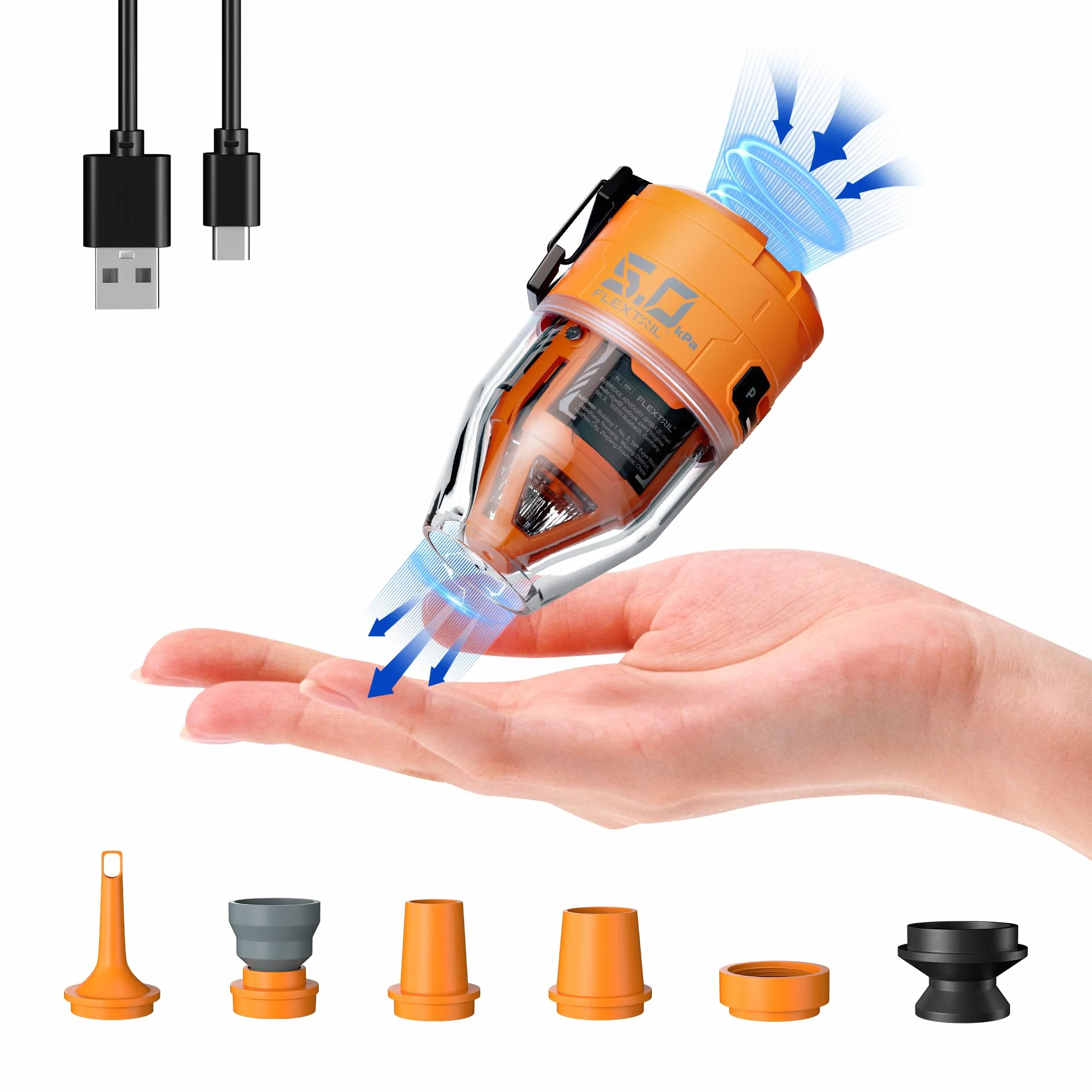 FLEXTAILGEAR Max Pump 3 Pompe à air portable, 5,0 kPa, légère, charge USB pour gonfler et dégonfler les aides à la natation, matelas à air et gilets de sauvetage