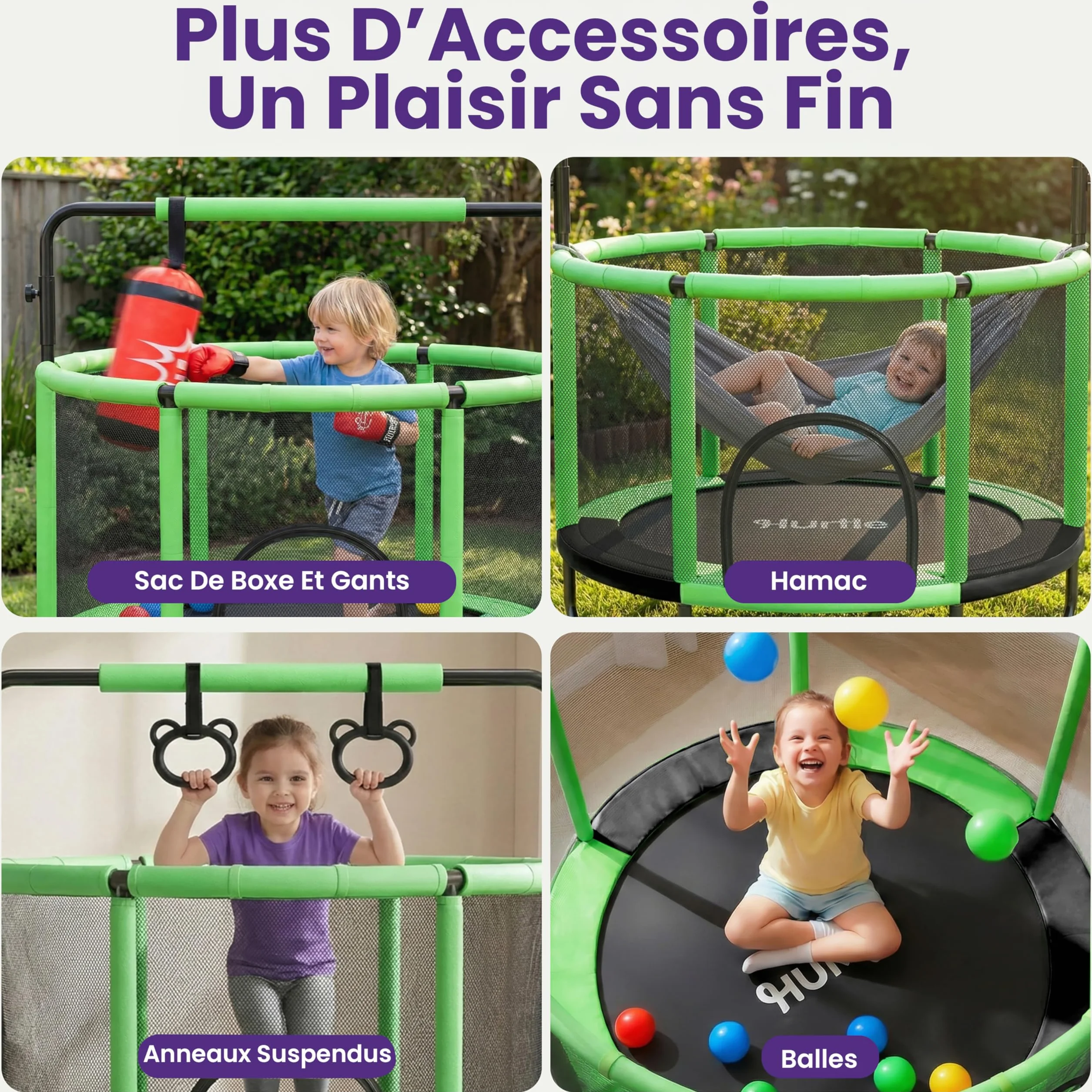 Hurtle Trampoline Enfant 140 cm avec Filet de Sécurité – Trampoline Jardin et Intérieur avec Balançoire, Sac de Frappe, Anneaux, 20 Balles, Structure Stable, Jeux Actifs dès 3 Ans