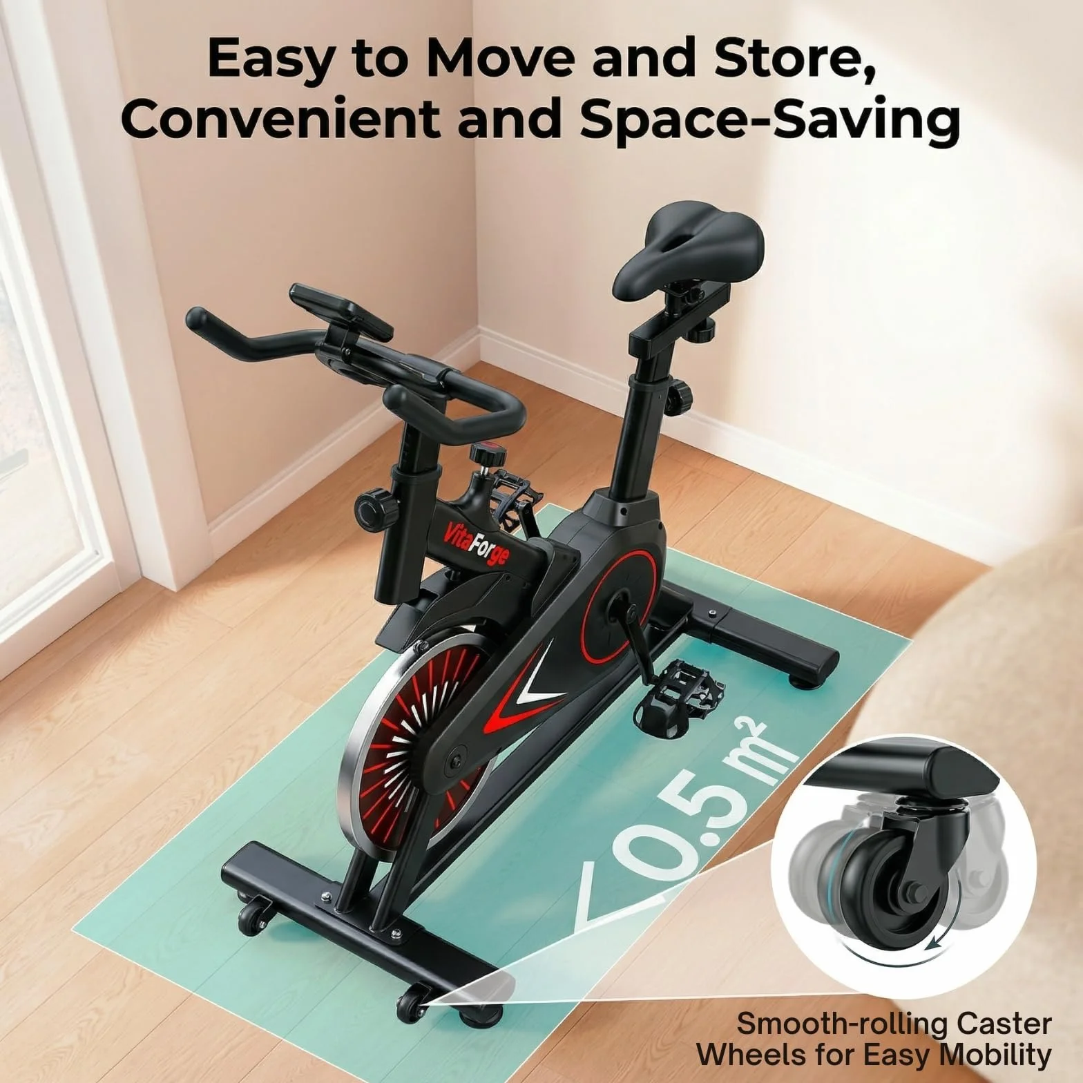Vélo d'appartement magnétique silencieux réglable, Entraînement cardio compact Noir/Rouge