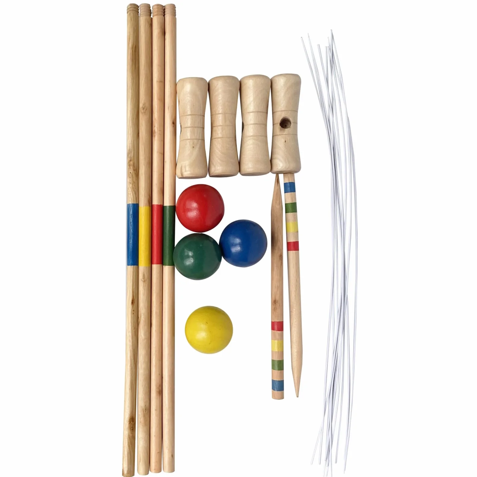 Ensemble de croquet en bois pour 4 joueurs – Jeu de jardin traditionnel pour enfants et adultes – Comprend des maillets, des balles, des cerceaux et des bâtons – Parfait pour s'amuser en famille, les