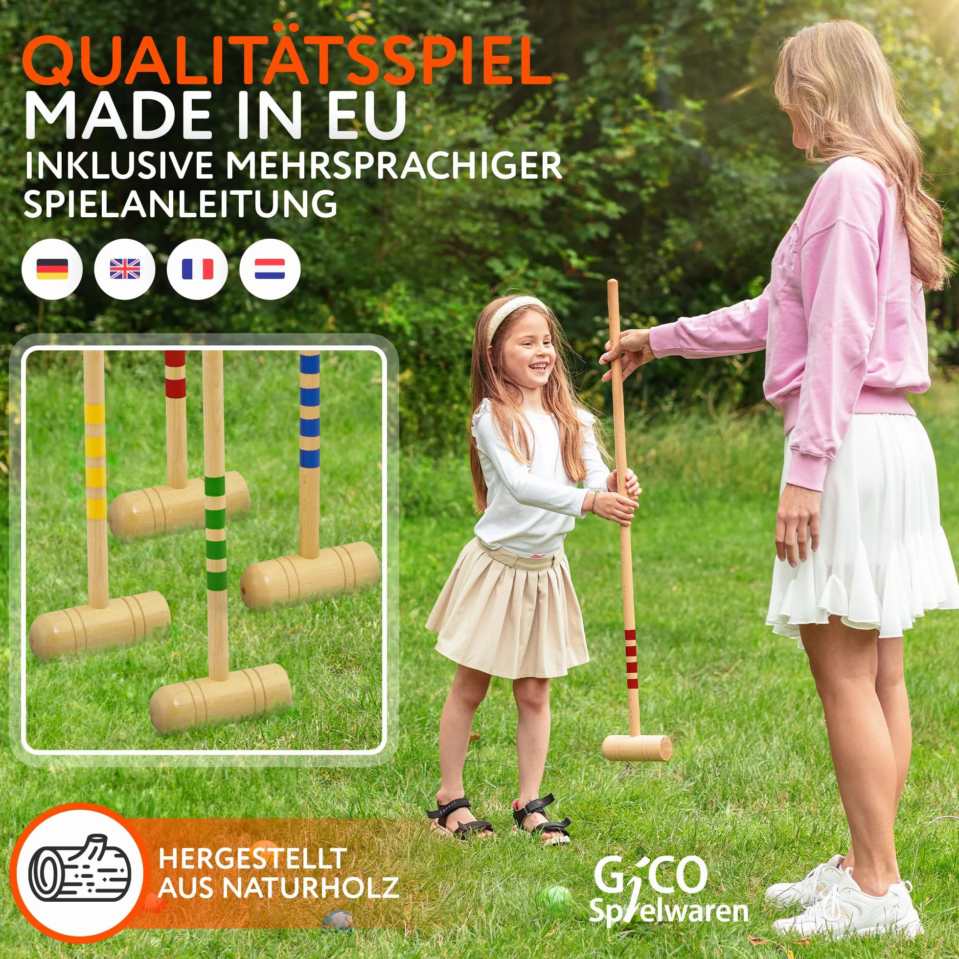 GICO Jeu de Croquet 4 Joueurs maillets 80 cm Plein air