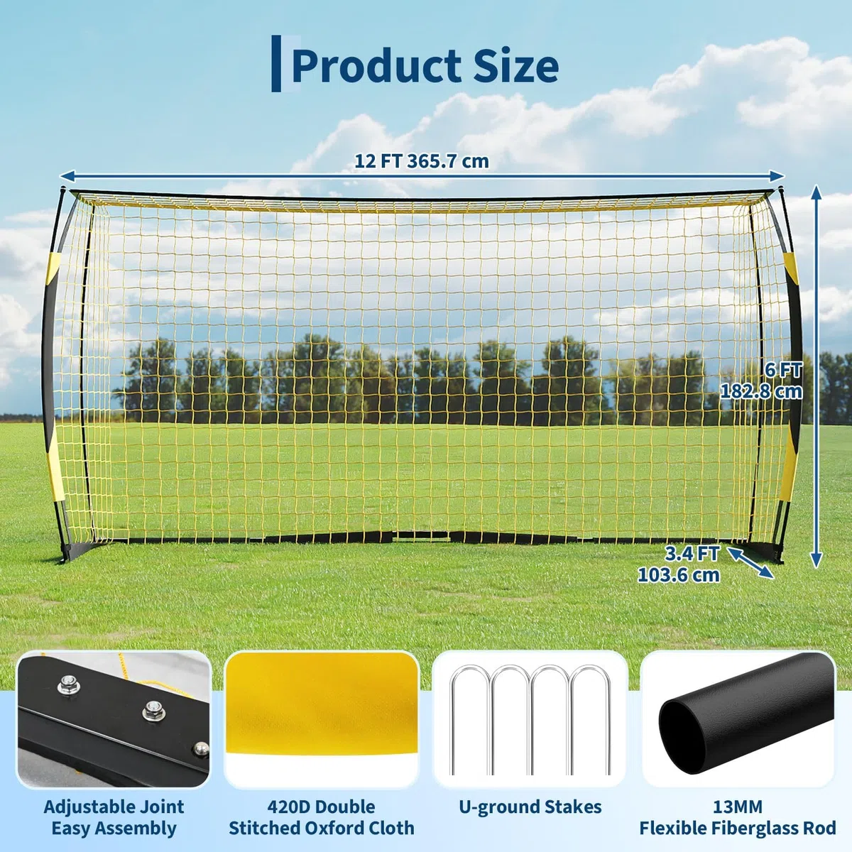 But de Football Pliable 365x183x100 cm Exterieur avec Accessoires Montage Rapide pour Entrainement