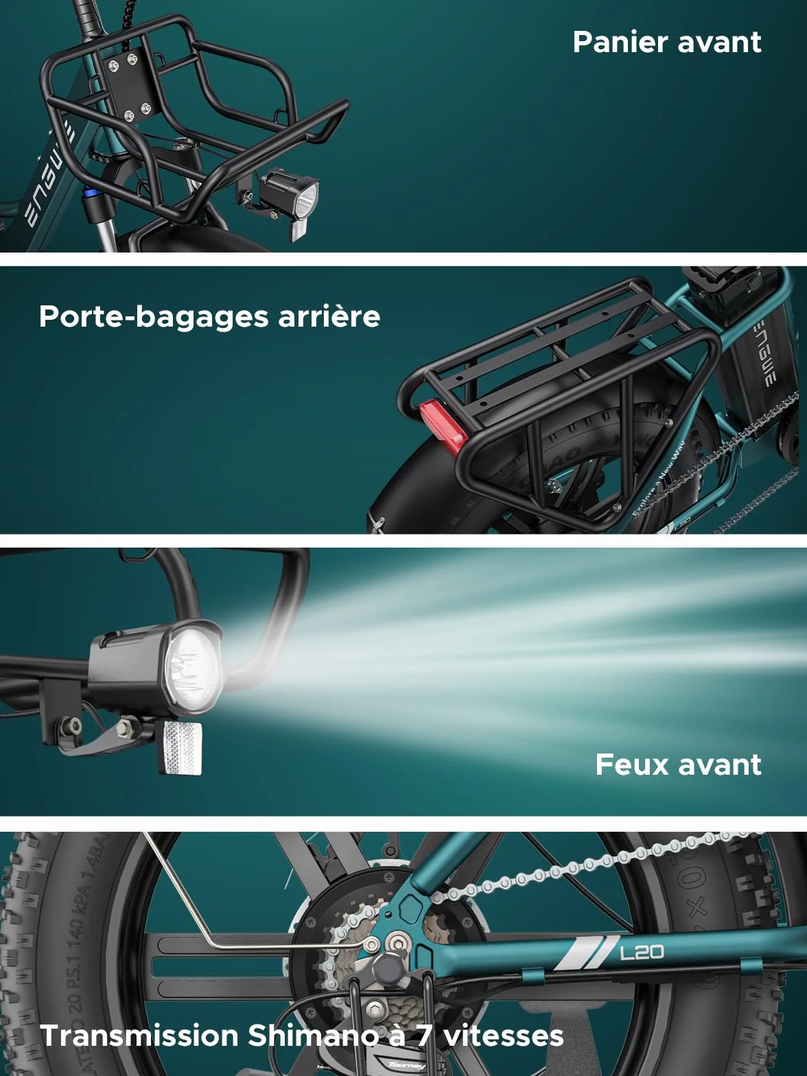 ENGWE Velo Electrique Homme 20 Pouces-vélo électrique 48V 13Ah Batterie, VTT Electrique Adulte Homme 7 Vitesses avec écran LCD, 25km/h avec Moteur 250w, autonomie jusqu'à 120km L20/L20 Boost