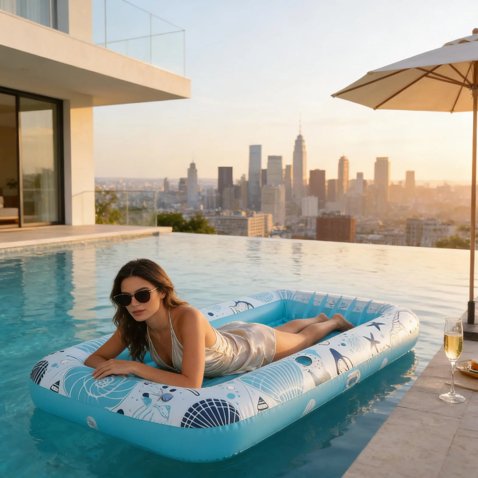 Flottant Gonflable pour Piscine,Bouée de Loisir Aquatique avec Porte-gobelet - Bateau Bassin Solaire Gonflable - pour Adultes, Couples, Familles, Plage, Lac, Résort de Vacances