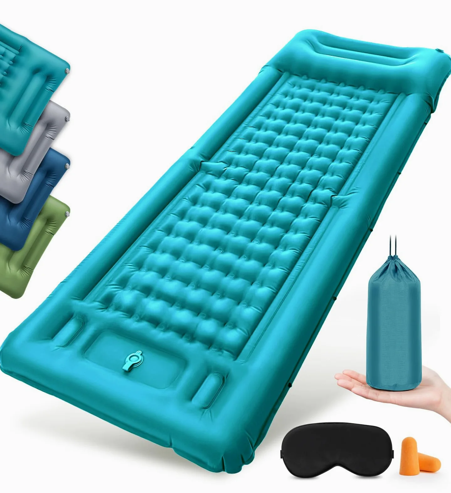 Matelas Gonflable 1 Place 12CM Matelas Camping, Matela s Autogonflant 1 Personne avec Pompe à Pied Mate Las Gonflable Camping Oreiller pour Campin g, Randonnée, Plage, Bleu Paon