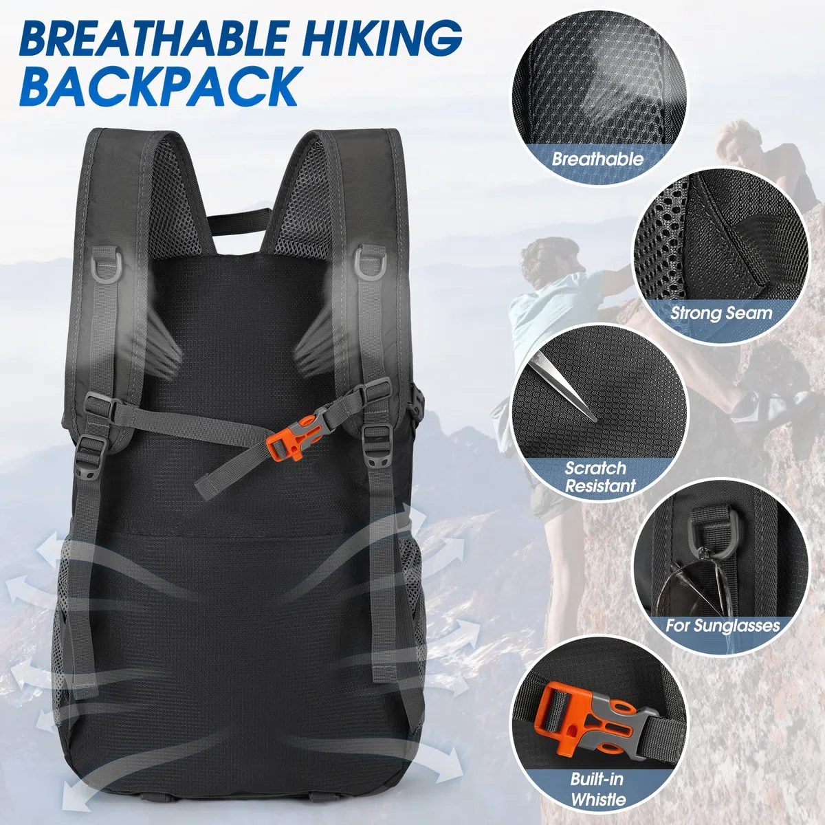 IGOLUMON Sac à Dos Randonnée 40L Ultraléger Pliable Imperméable pour Homme Femme - Grande Capacité pour Voyage, Trekking, Sport, Camping