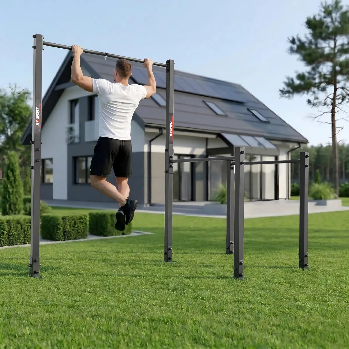 K-Sport: barra per trazioni da esterni fissa + stazione di allenamento Dip Station, stazione di forza resistente alle intemperie con barra di trazione e barra di trazione, trazioni dip station