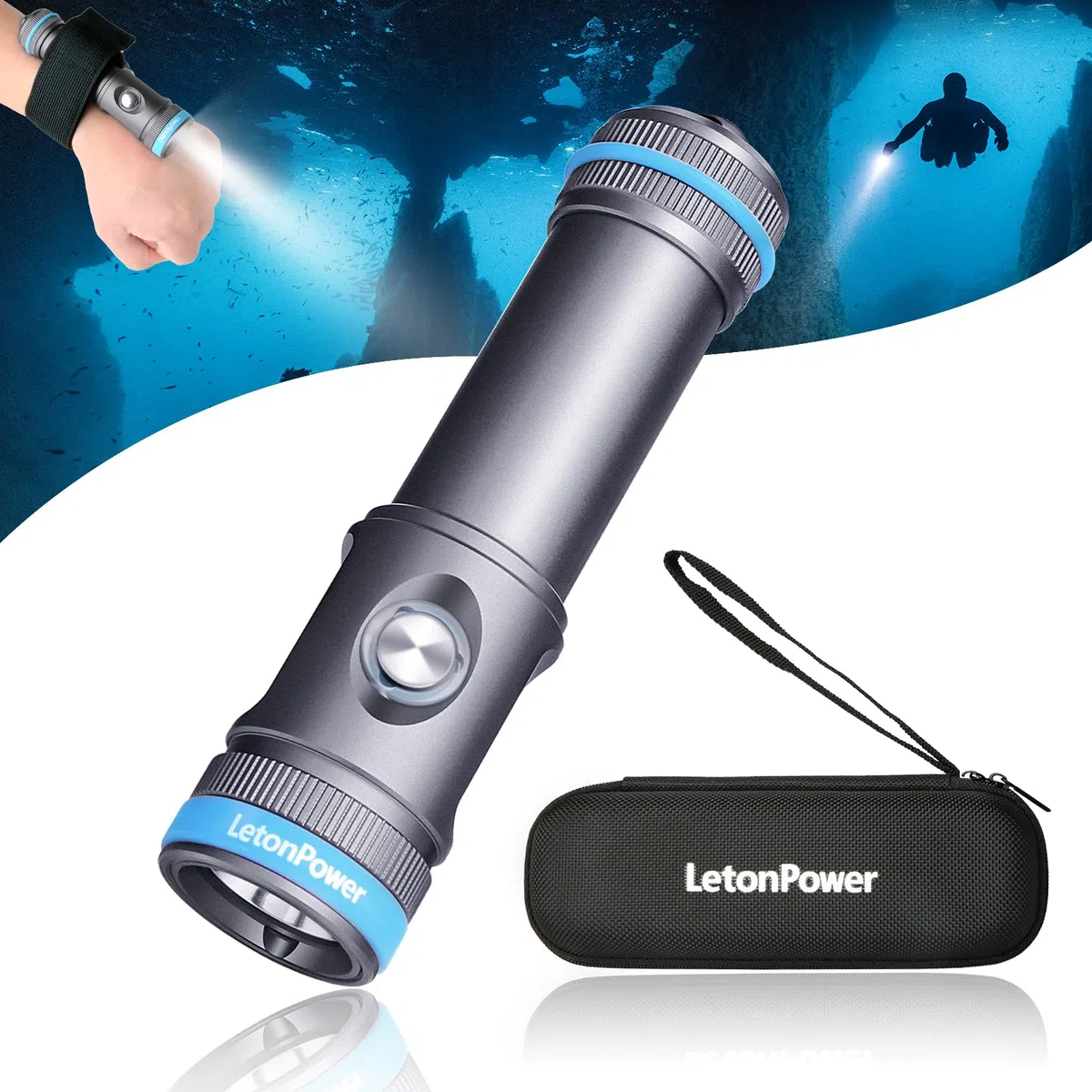 Tynny-13se Lampe de plongée 2200 lumens Lampe de poche sous-marine compacte, torche de plongée à 6 modes, chargement de type C pour lampe de poche de plongée sous-marine (Gris)