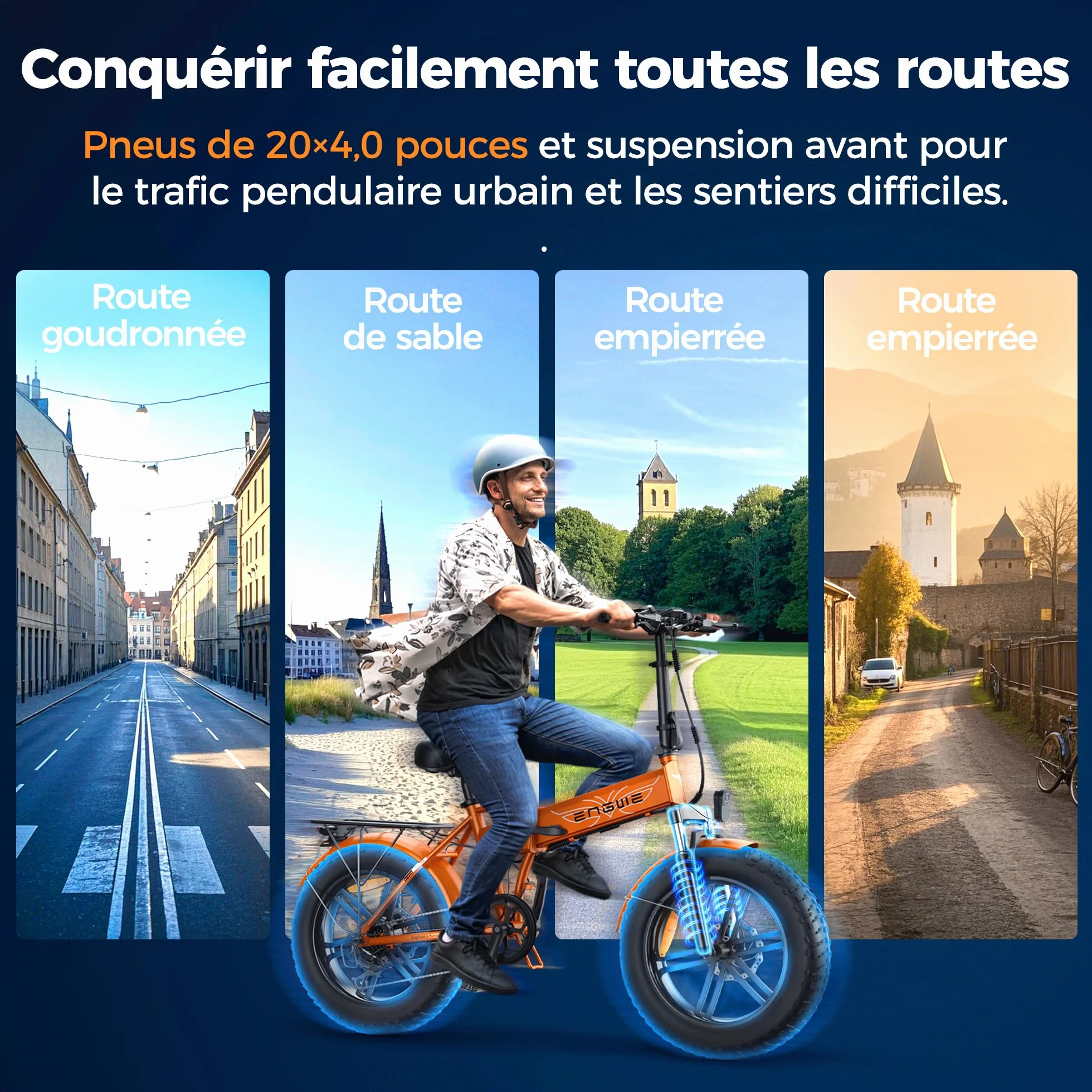 ENGWE Vélo Électrique Pliable, Batterie 48V 13Ah Amovible, Autonomie de 50-120 km，20'' ×4.0'' Fat Tire 7-Speed E-Bike for Any Terrain, EP-2 Boost