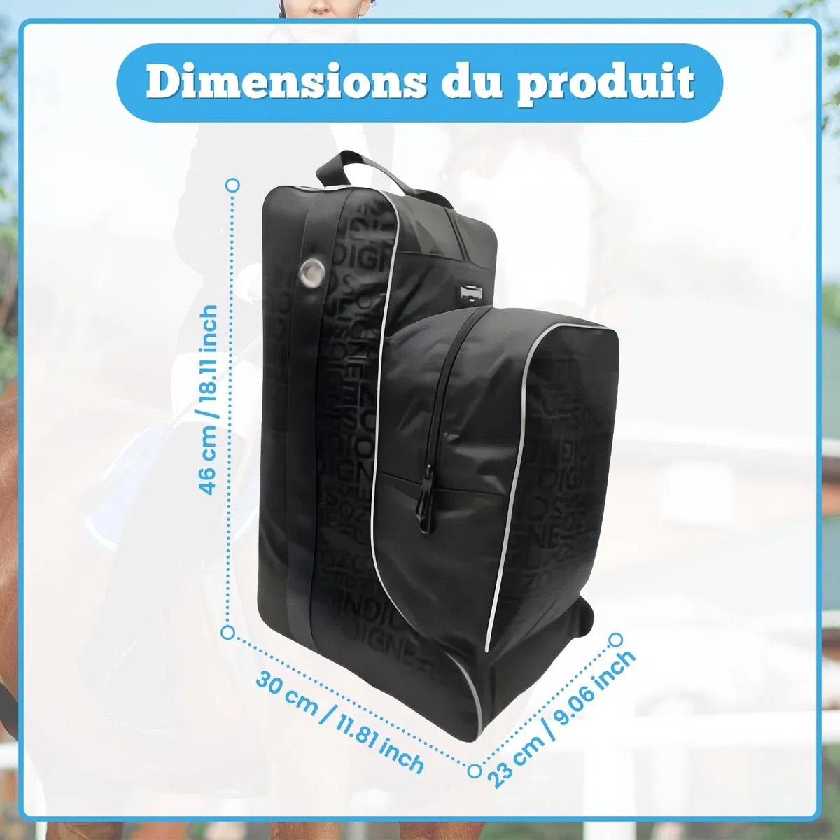 Pack Équestre, Sac de Transport Grande Capacité pour Bottes d'Équitation, Rangement Équestre en Tissu Oxford, Sac à Bottes Hautes avec Poignée pour Sport/Maison/Compétition/Équitation, Total Noir