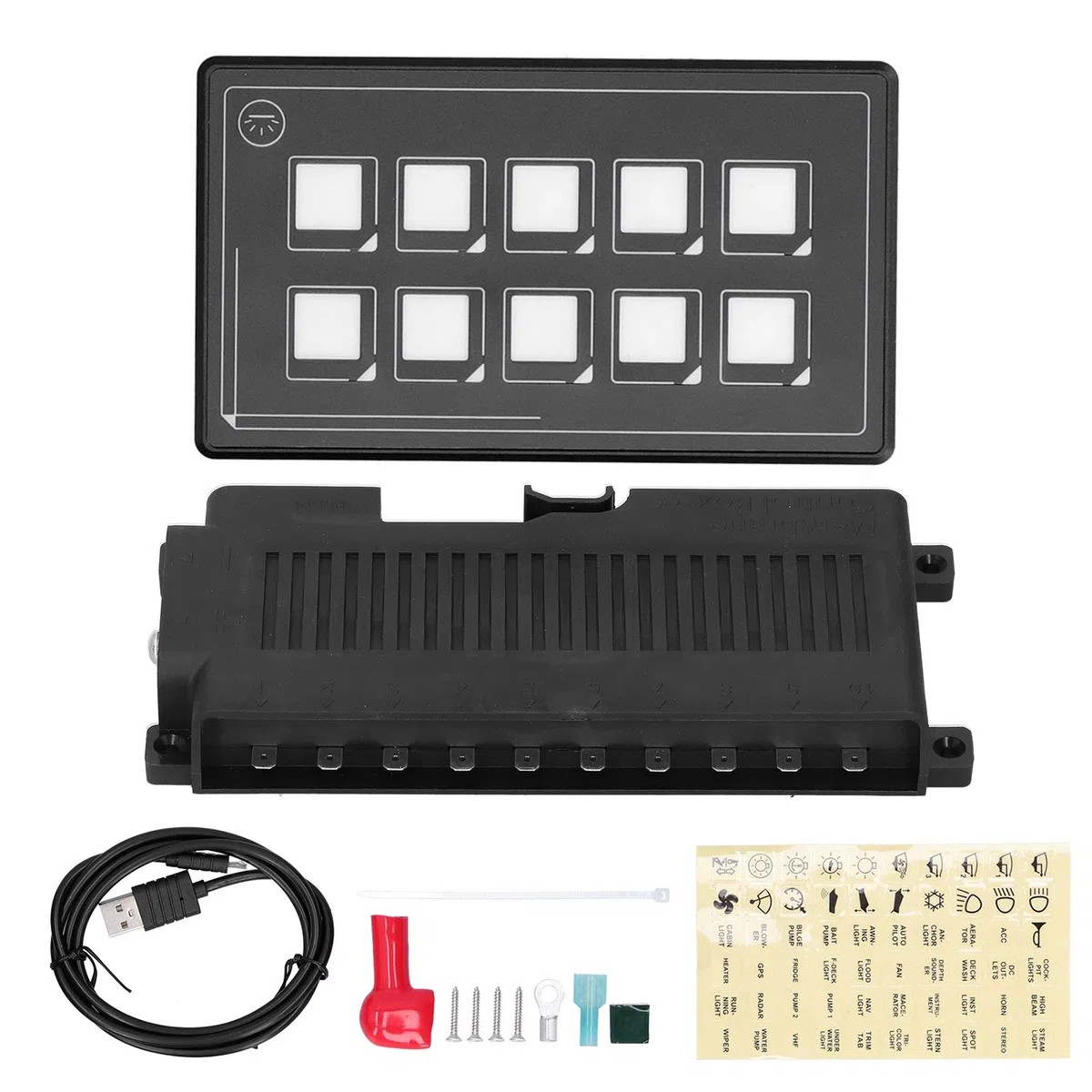 Panneau de commande, membrane 10P Contrôle d'application Blue tooth avec module de rétroéclairage, harnais et étiquettes autocollantes LED tactile PPTC intégré pour bateau de camping-car