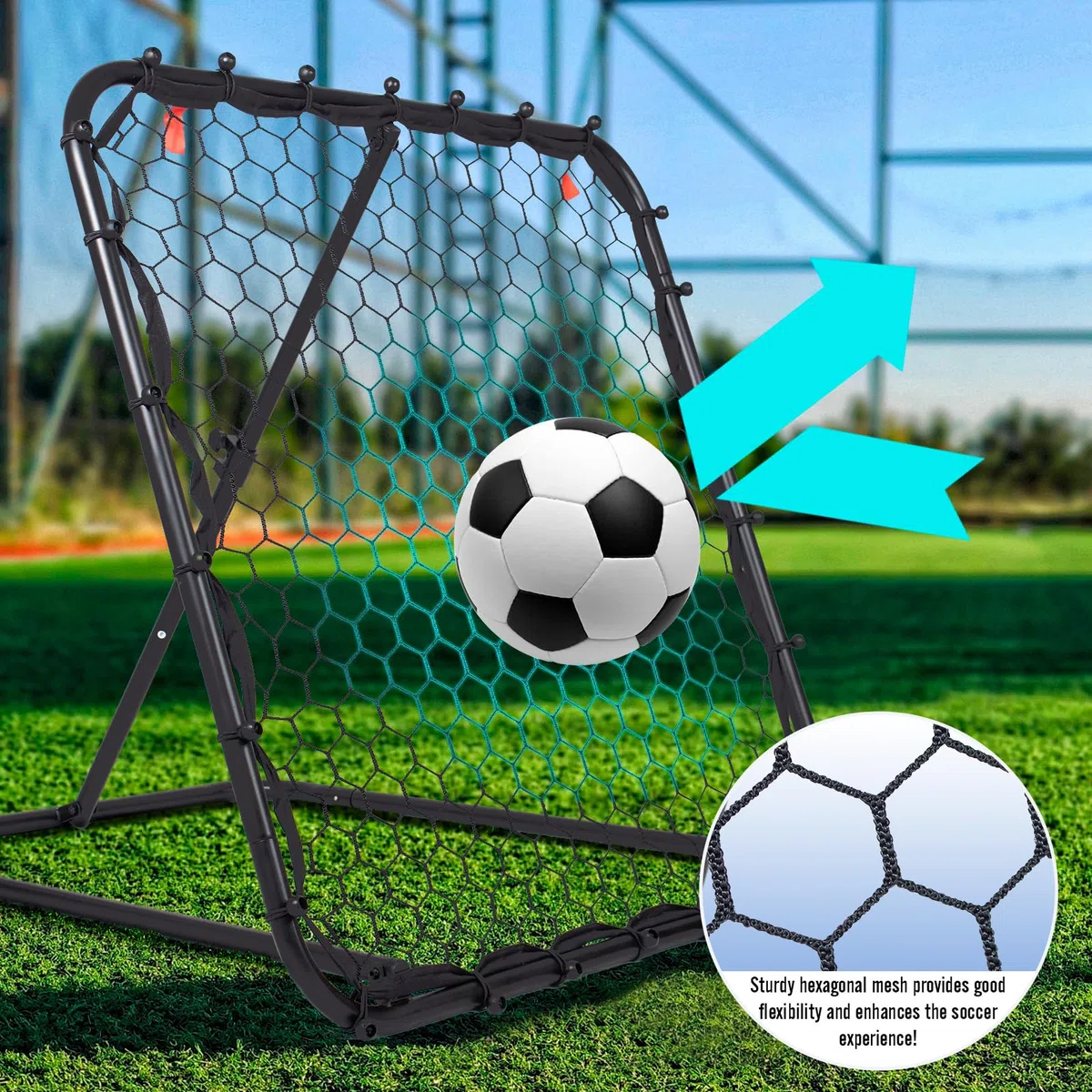 Leogreen Filet de Rebond de Football Ajustable Angle réglables, Rebondisseur Football Adolescents Pliable Cible Sardines de Fixation fournies