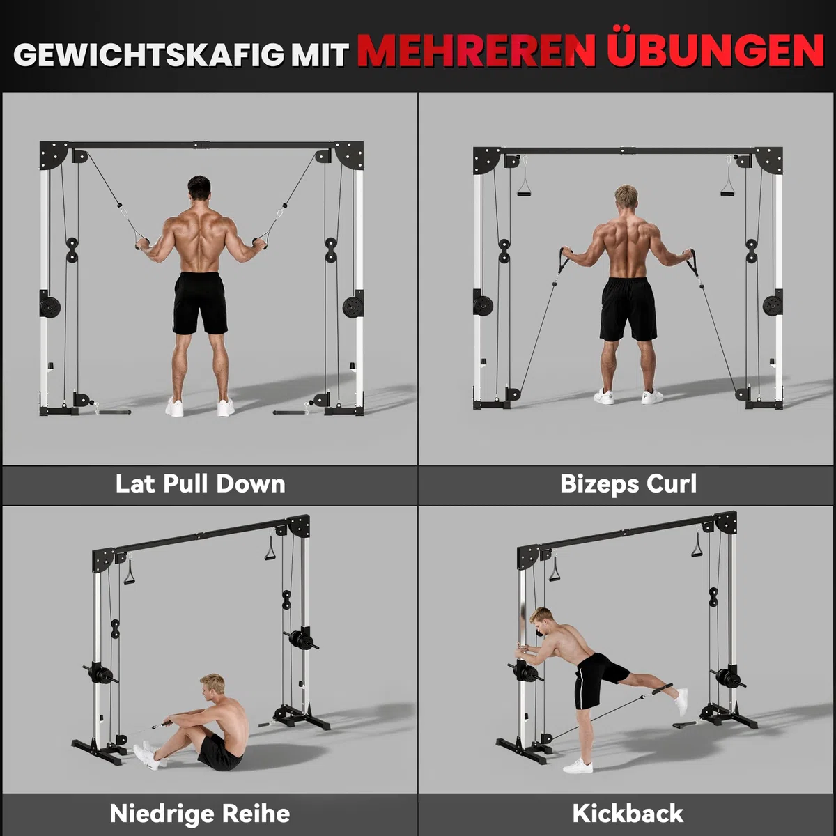 SPORTNOW Station de Musculation Double poulie Cable Crossover vis à vis, Charge Libre avec Poids 2 x 50kg - dim. 245L x 85l x 207H cm, en Acier, Noir