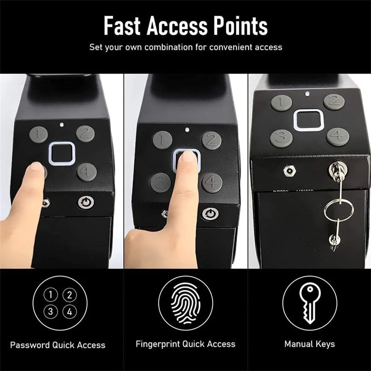 Coffre-Fort Portable pour Pistolets,Coffre-Fort pour Pistolets,étui pour Armes de Poing,avec Empreintes digitales, clé de Rechange, Verrouillage du Clavier, Noir, pour Table de Nuit, Chevet