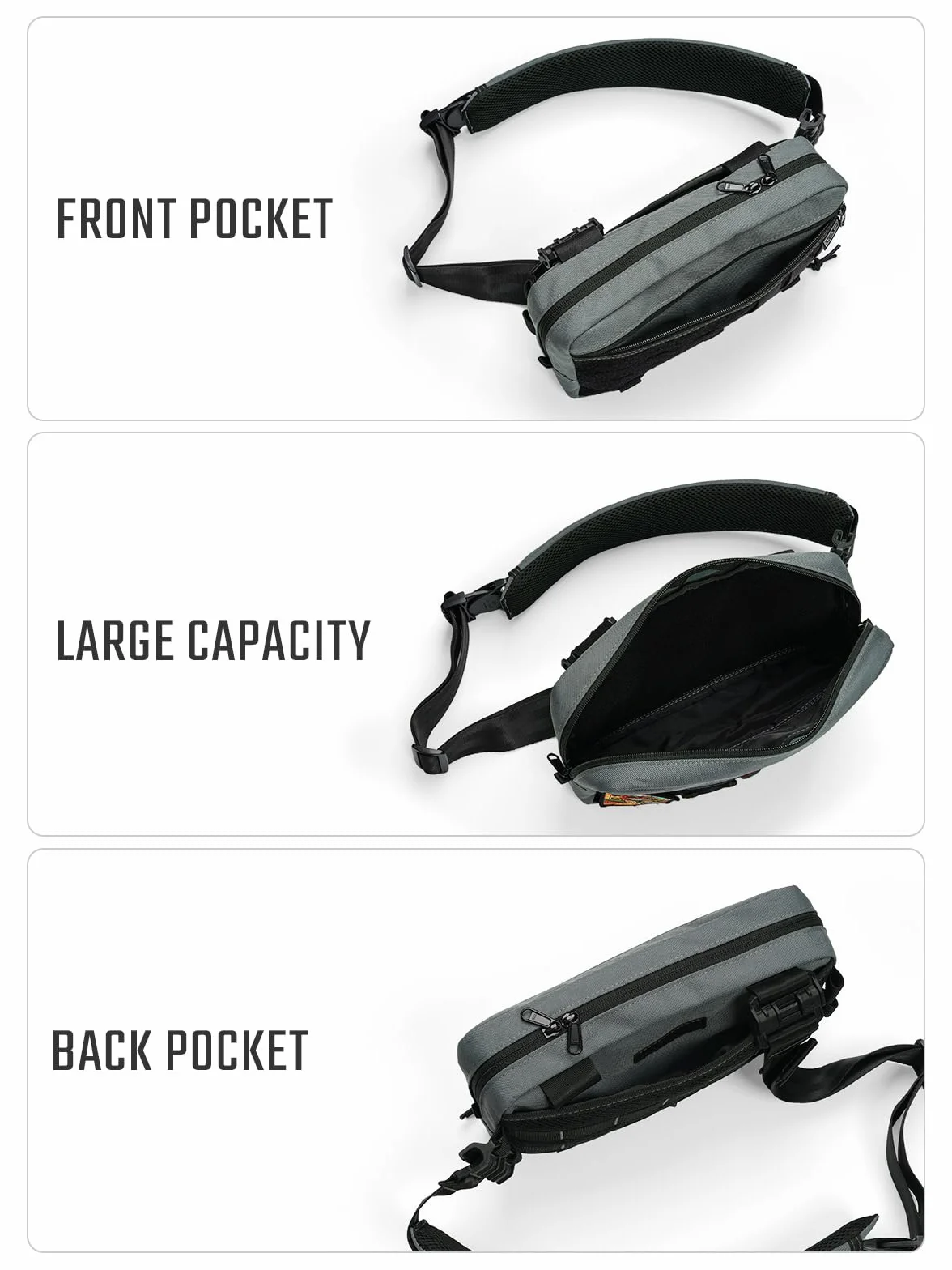 TACTICAL_GEEK Cache L3 EDC Sling Bag Poitrine Sac bandoulière Nylon CORDURA Fermeture éclair YKK Sac à dos d'épaule Tactique Sangle Ambidextre de Randonnée