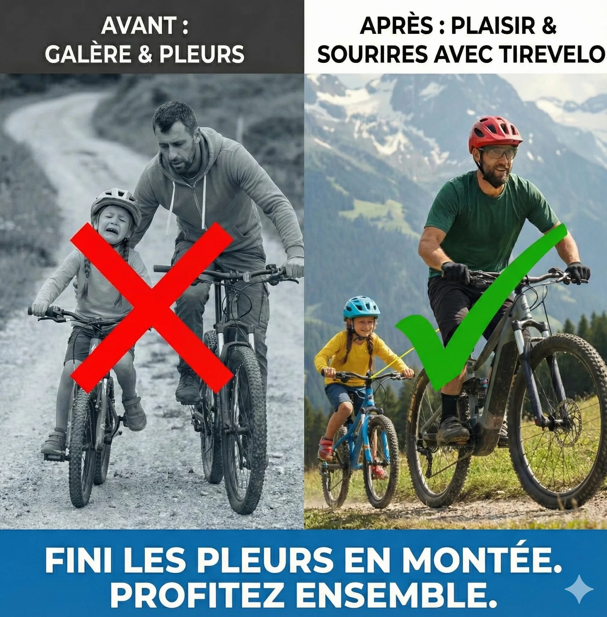 Système de remorquage vélo Enfant/Adulte 90 kg Enrouleur Compact Sangle élastique 3 m Installation Rapide 30 s France