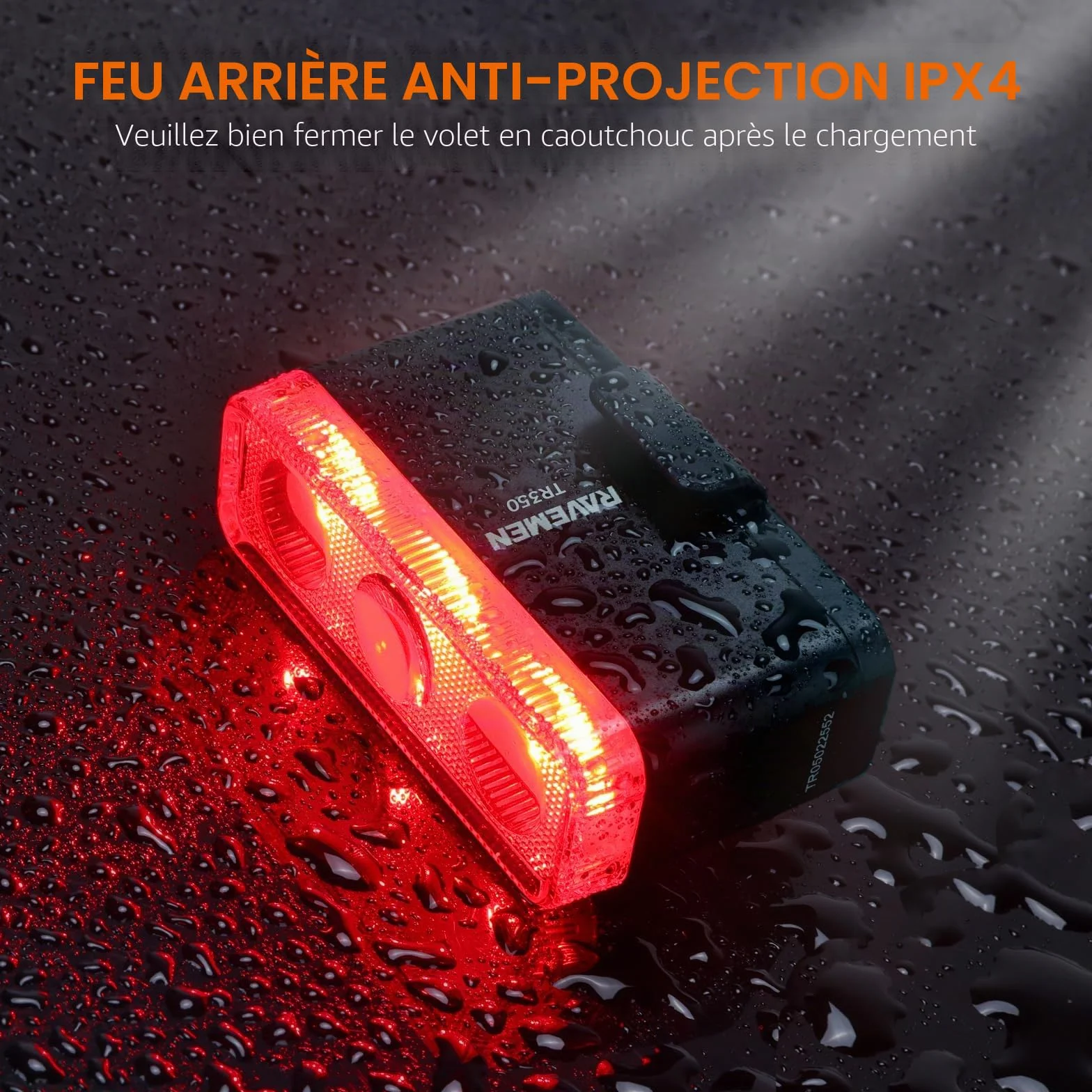 RAVEMEN TR350 Feu Arrière de Vélo, Feu de freinage 350 lumens pour vélo arrière Visible de Jour et de Nuit pour l'équitation Urbaine 6 Modes USB-C Rechargeable