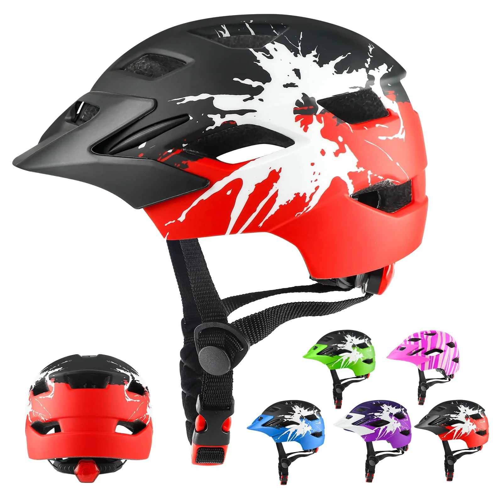 Casque de vélo Enfants 4-15 Ans léger avec feu arrière Cadran réglable visière Amovible 48-56 cm