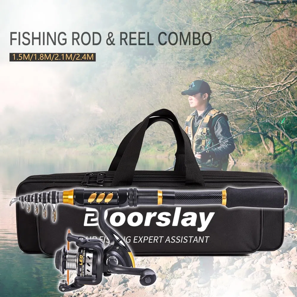 Kit de pêche portable professionnel complet 2,4 m Canne à pêche télescopique Moulinet de pêche appât Ligne 100 m Pour débutants et amateurs de pêche (Type B-18)