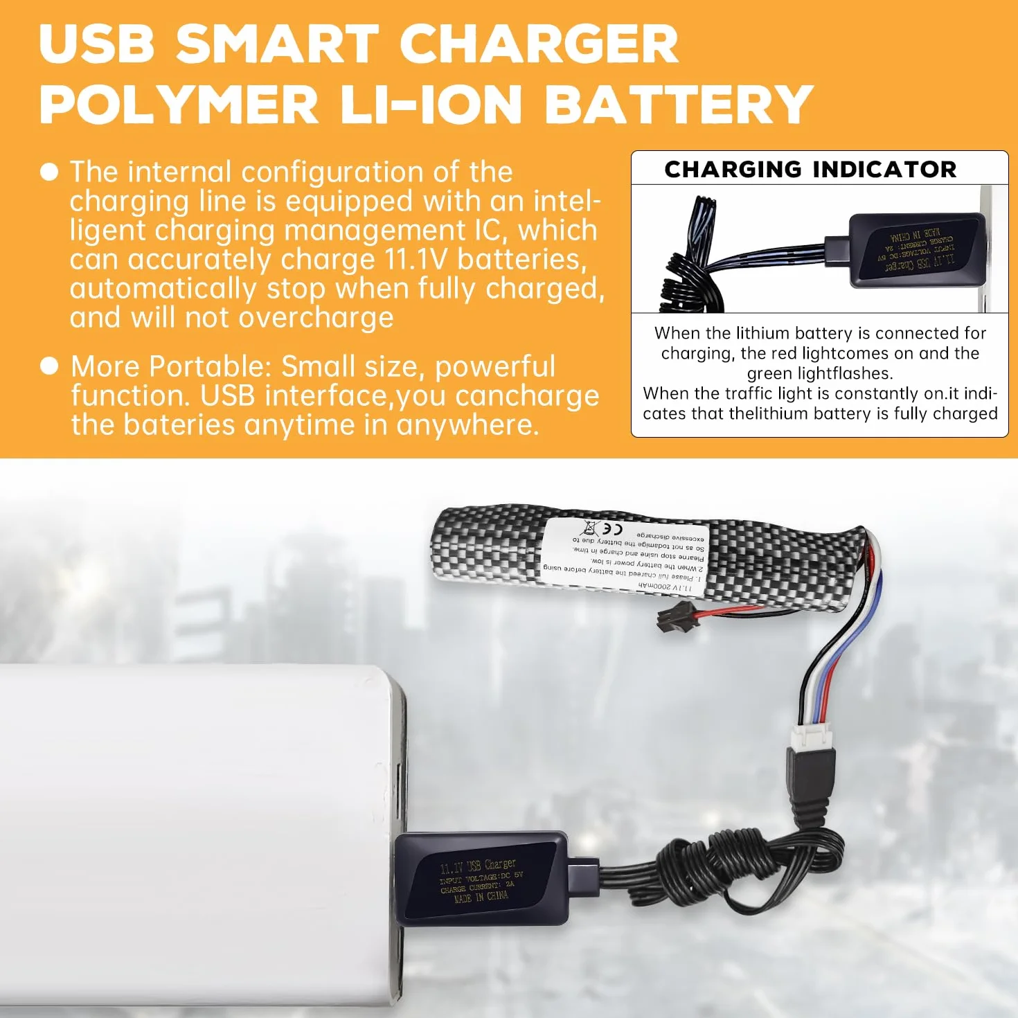 2PCS 3S 11.1V 2000mAh Batterie Connecteur SM-2P avec 2PCS Ligne de Chargement USB pour Gel Airsoft Balle à Eau Gel Airsoft Balle Onde de Choc