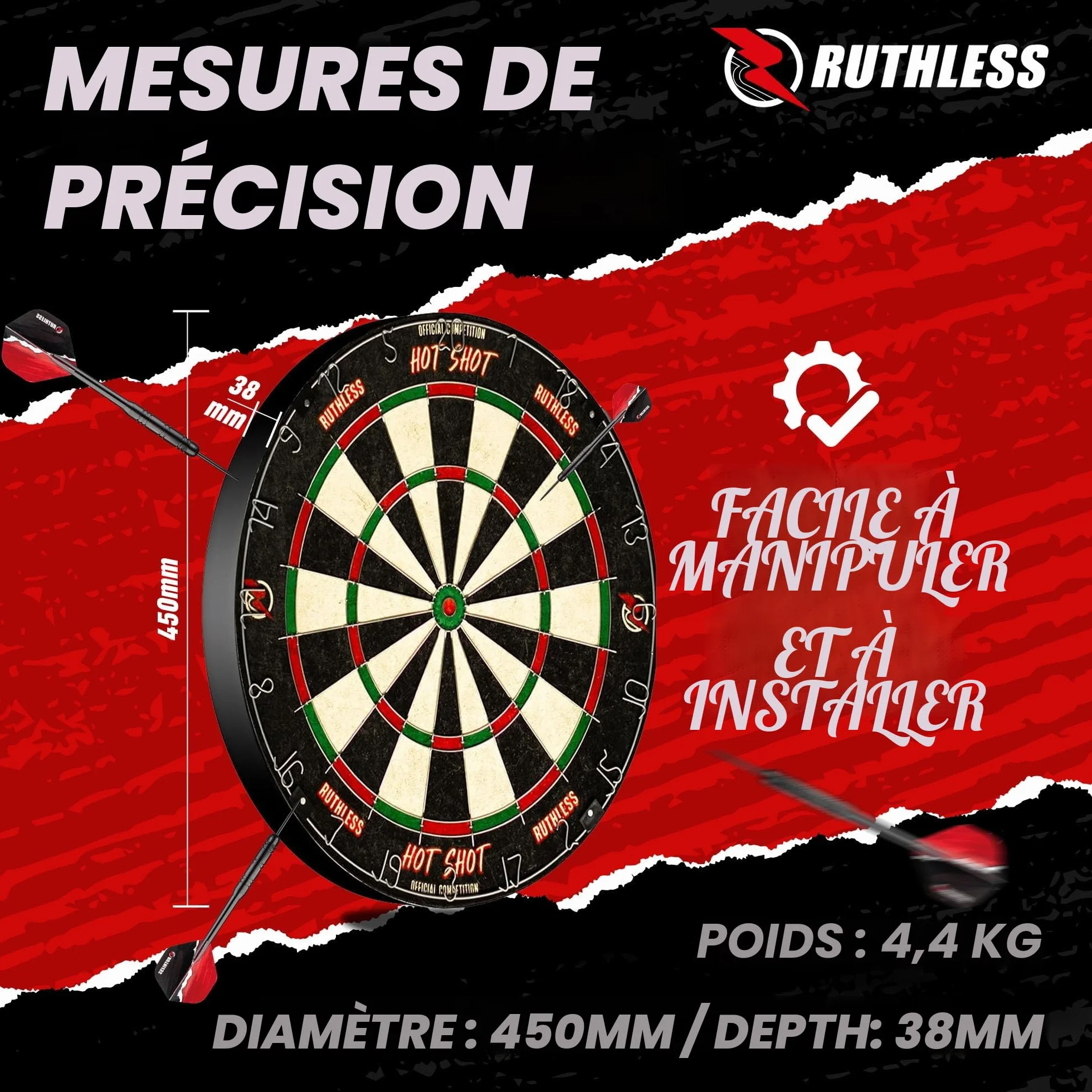 Ruthless Home Darts Centre | Cible de fléchettes avec armoire, cible de fléchettes et 2 jeux de fléchettes
