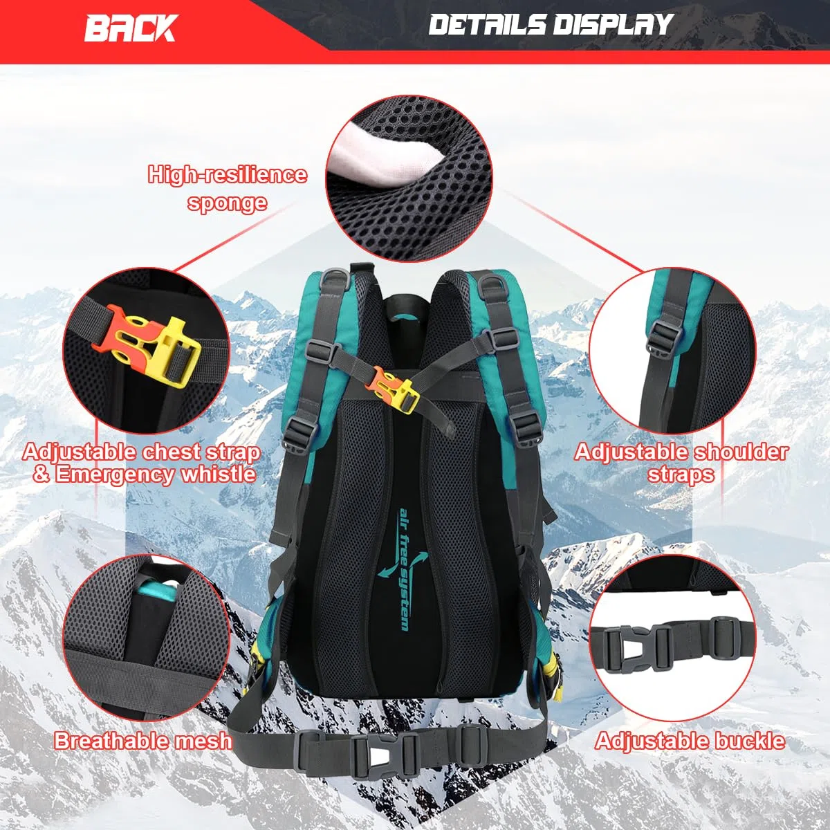 Sac Randonnée 40L,Sac de Randonnée Hommes Femmes Imperméable avec Bretelles Ajustables pour Randonnée,Camping,Trekking