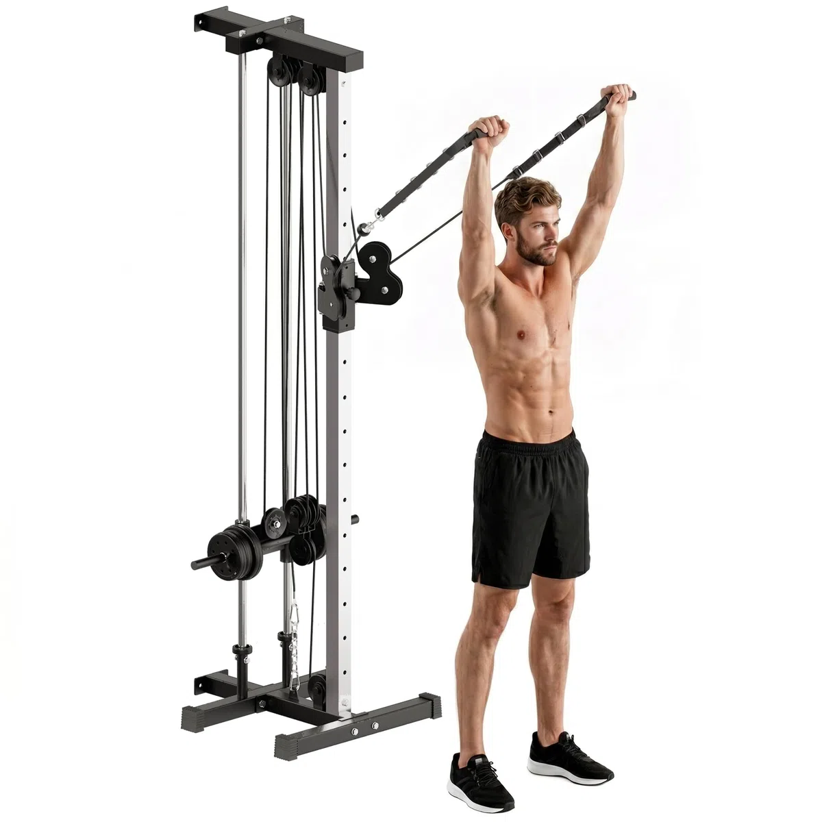 SPORTNOW Station de Musculation Montage Mural, Station à Double poulie réglable à 15 Positions, tirage Poitrine, LAT pulldown Machine, Haut du Corps, entraînement, Domicile, Fitness, Gym, Maison