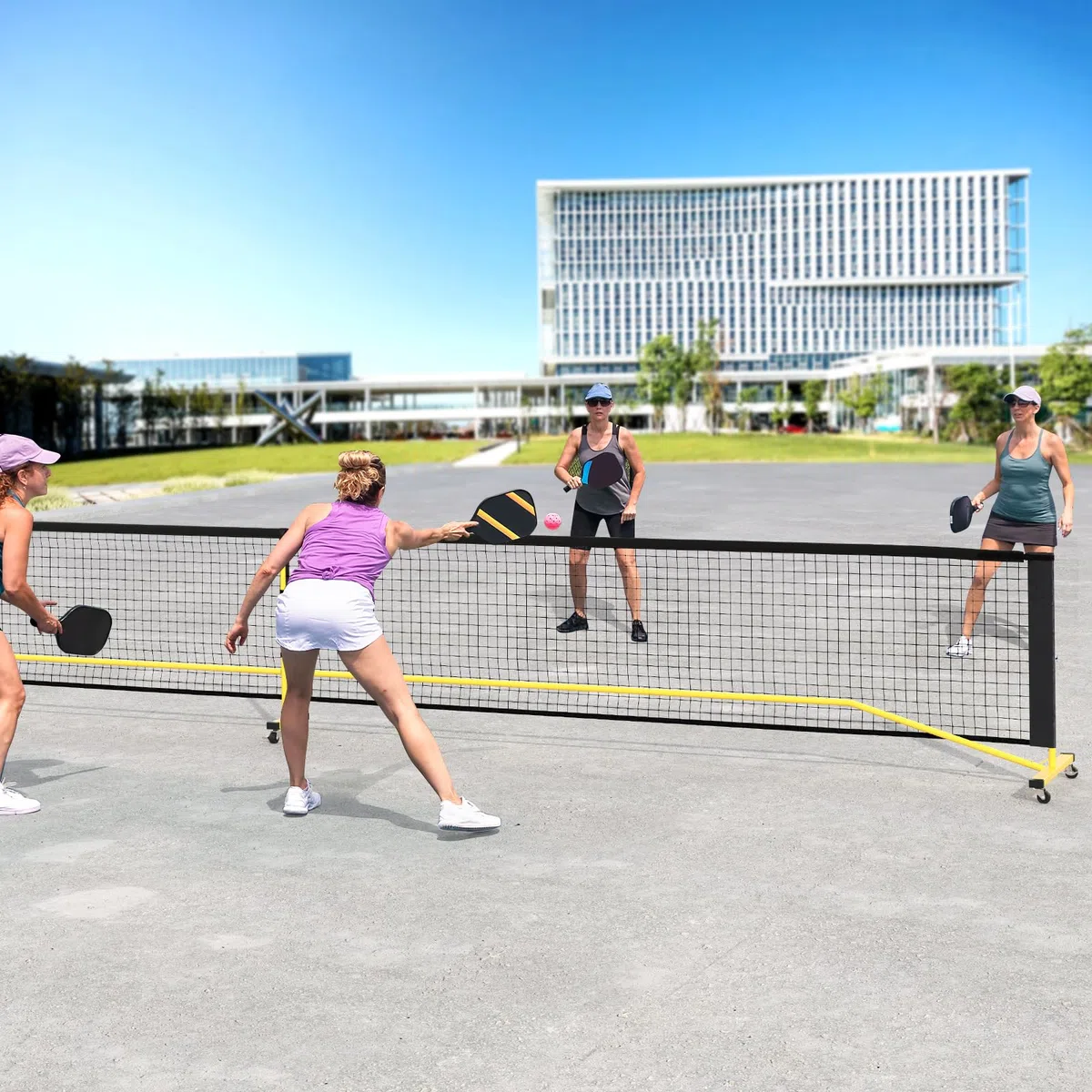 COSTWAY Filet de Pickleball Portable, Filet Badminton Exterieur en PE Résistant avec Cadre Métallique Sac de Transport, pour Intérieur/Extérieur