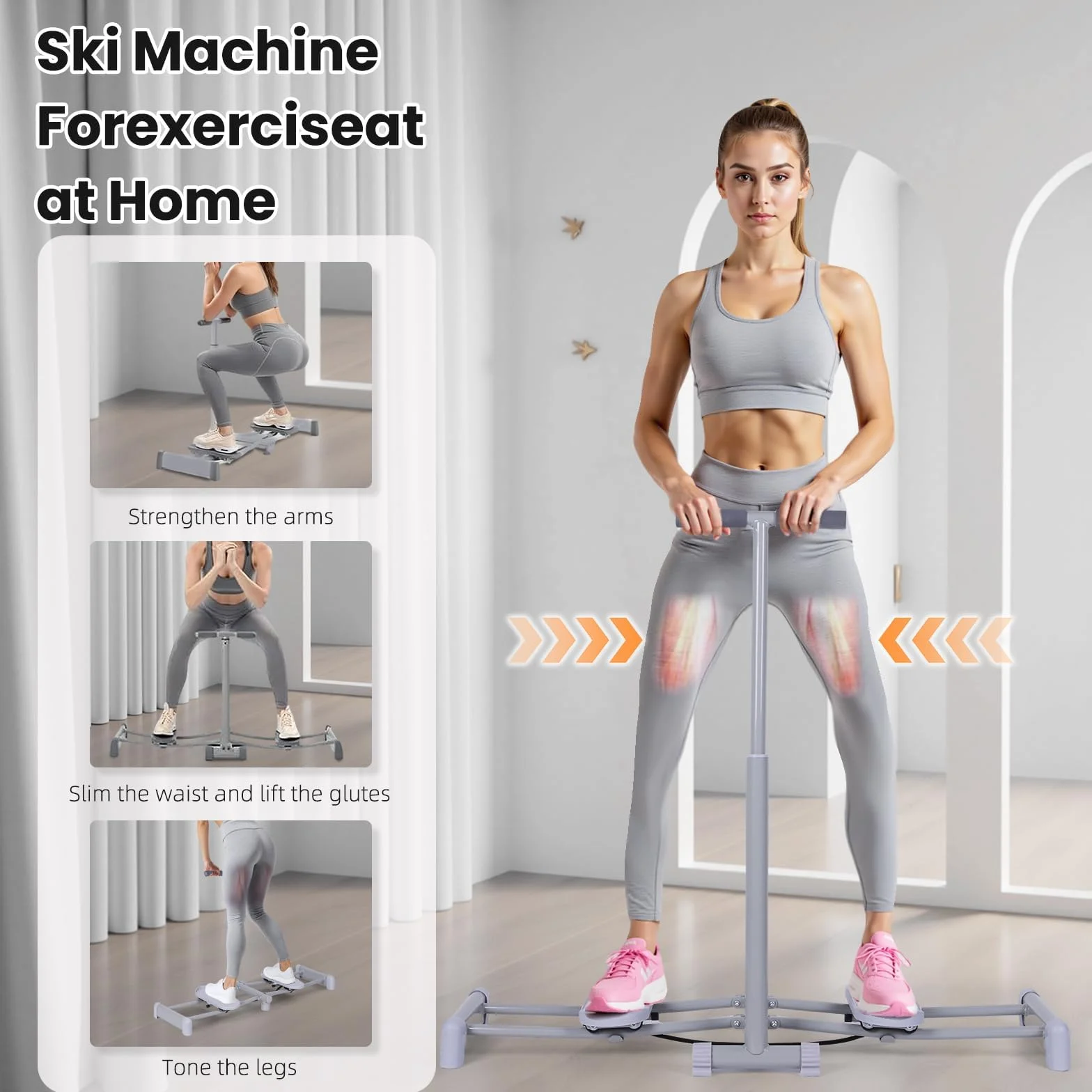Simulateur De Ski, Entraîneur De Cuisses, Réglable Appareil Pliable pour Jambes, Plancher Pelvien pour Femmes, Appareil De Perte De Poids pour Abdomen, Jambes, Fessiers, Fitness À Domicile