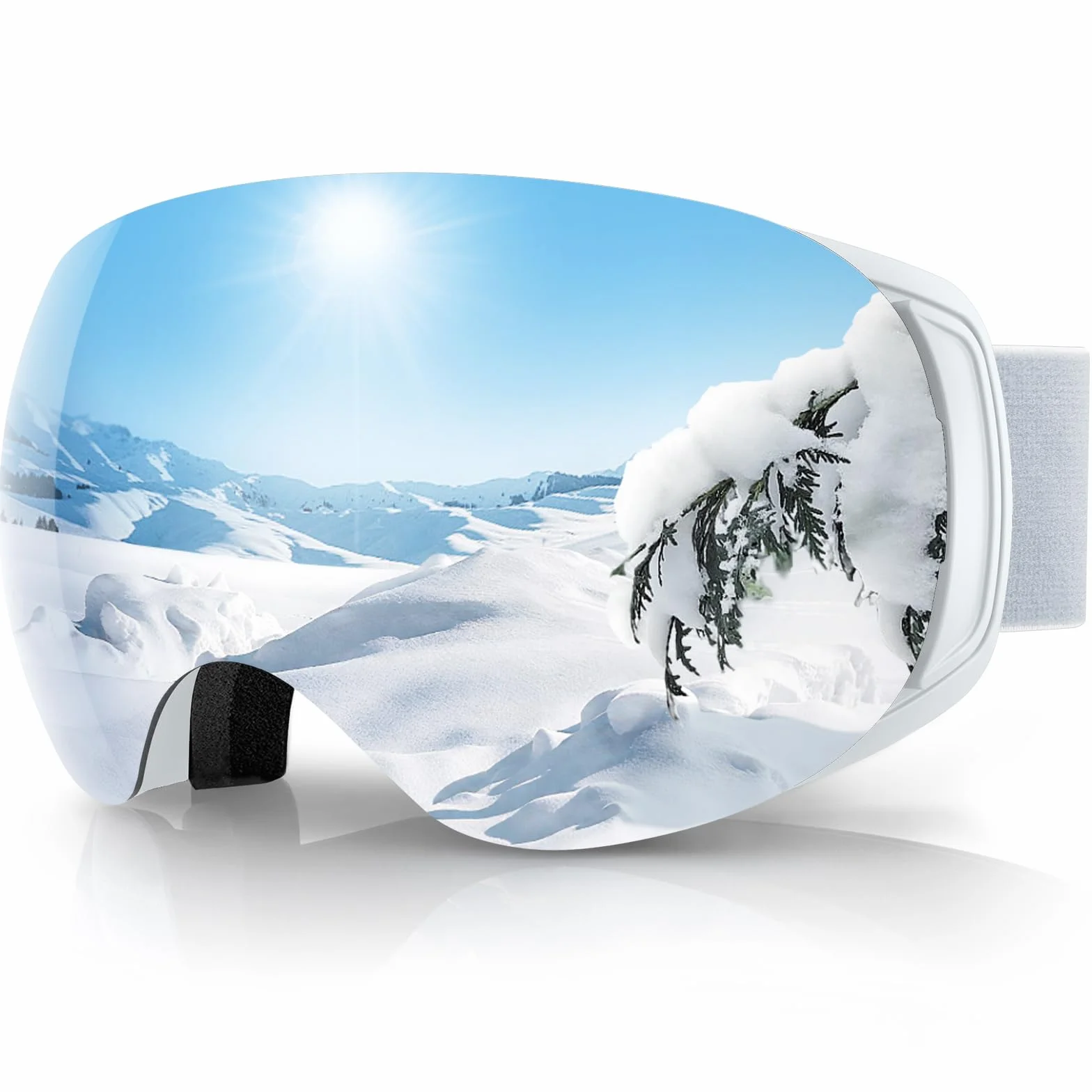Findway Masque de Ski Magnetique, Lunettes de Ski Femme Homme Junior OTG pour Snowboard et Ski Anti-buée, Anti-UV 400, Lentille Sphérique