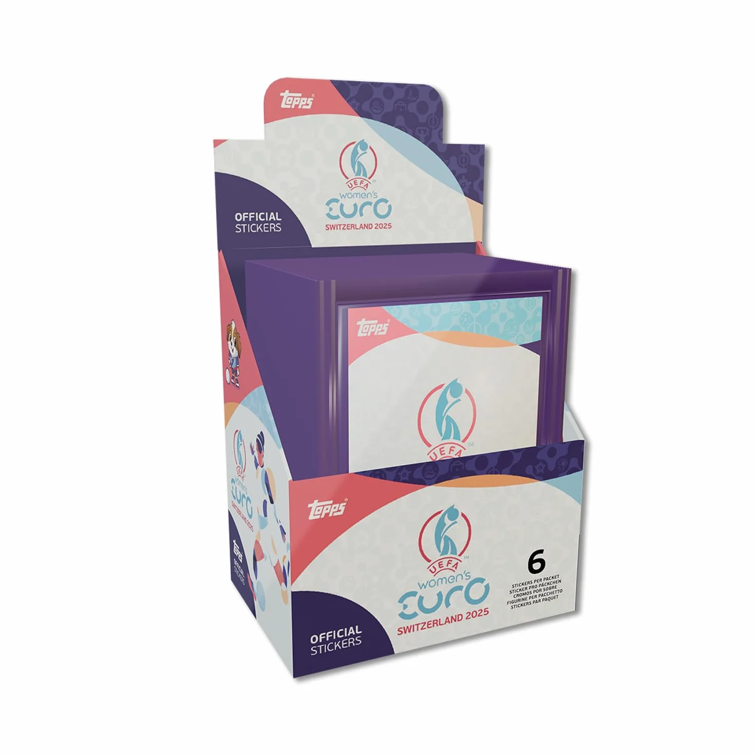 Topps Official Women's Euros 2025 Collection d'autocollants Boîte complète 50 paquets d'autocollants pour femme par boîte (300 autocollants).