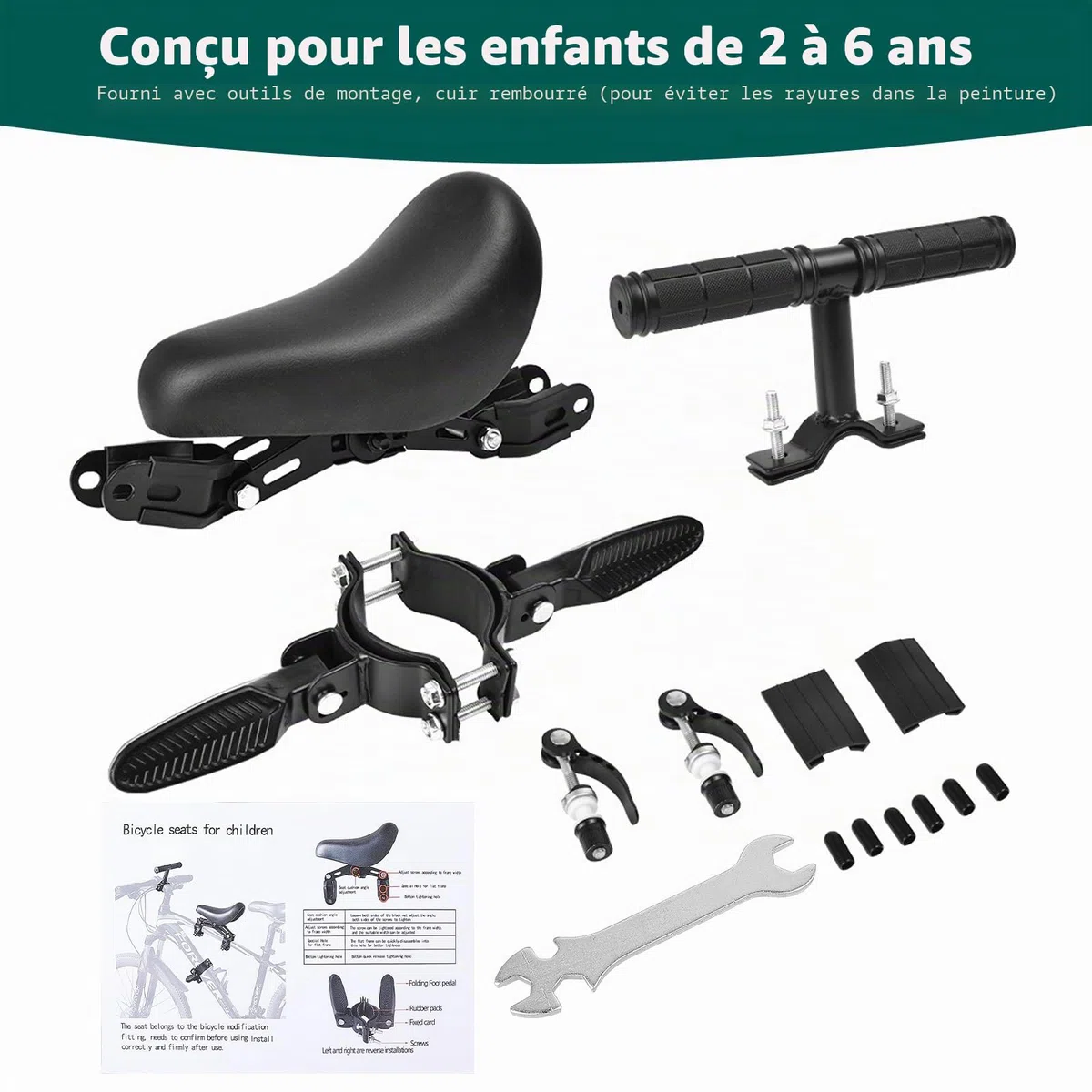 Siège enfant avant pour vélo de montagne - Siège enfant avant avec guidon et pédale - Siège de vélo pour enfant avant - Siège de vélo amovible - Barre avant - Portable - Siège de vélo pour enfants