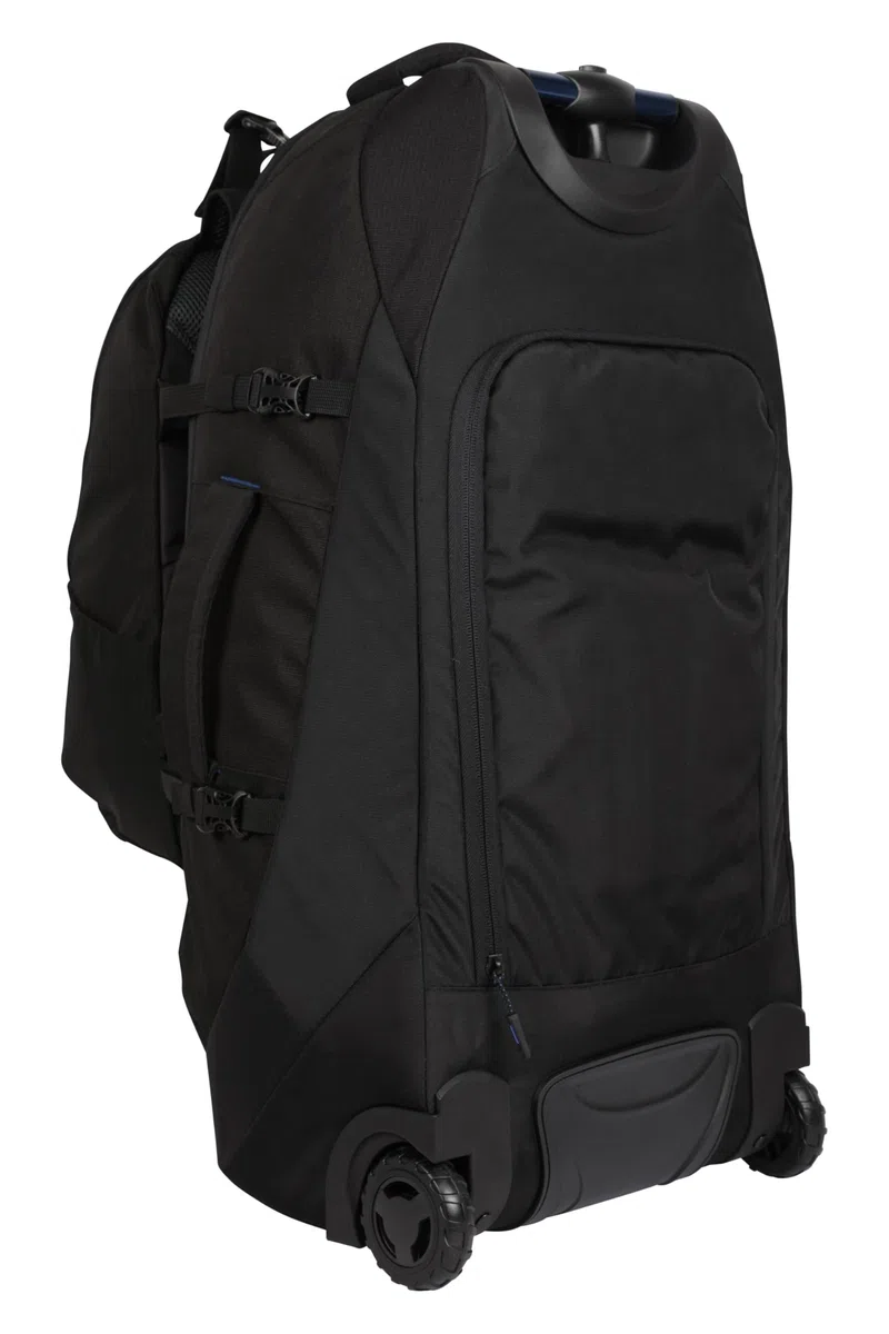 Mountain Warehouse Voyager Wheelie Sac à Dos de 50 + 20 litres - Sac à Dos rembourré en Maille aérée avec Fermetures éclair verrouillables et Sangles réglables - Camping Noir Taille Unique