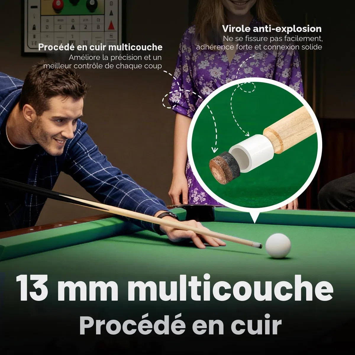 Lot de 2 ou 4 queues de Billard de 567 g pour Adultes 91,4 cm, 106,7 cm, 121,9 cm, 147,3 cm, bâtons de Queue de Billard avec Pointe en Cuir de 13 mm pour Enfants ou débutants, 14/16/18, 538,6