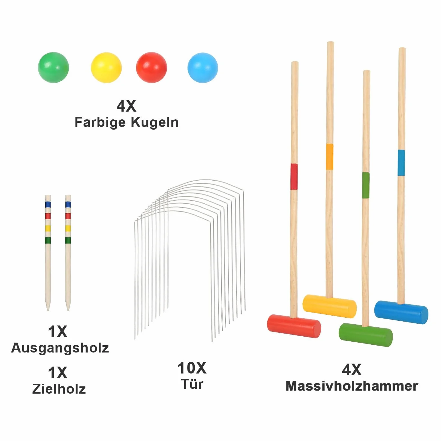 Fiqops Jeu de croquet 2 à 4 joueurs - Jeu de croquet avec sac - Pour enfants et adultes - Jouet en bois - Pour l'extérieur - Famille - Jeu d'adresse
