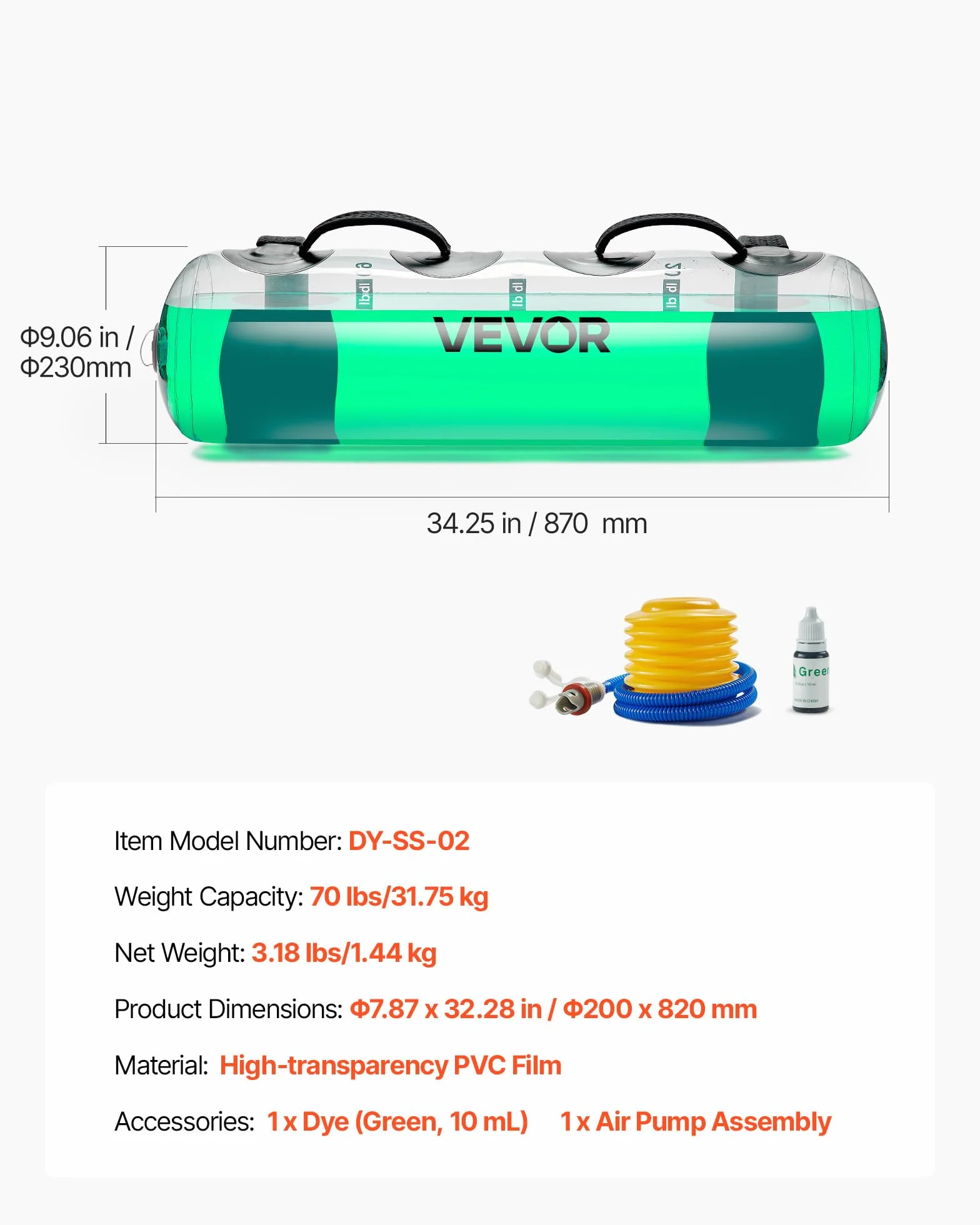 VEVOR Water Weights Aqua Bag Grand sac d'eau pour l'entraînement, équipement d'exercice de stabilité portable réglable et de fitness pour tout le corps, pour entraînement de force et d'équilibre