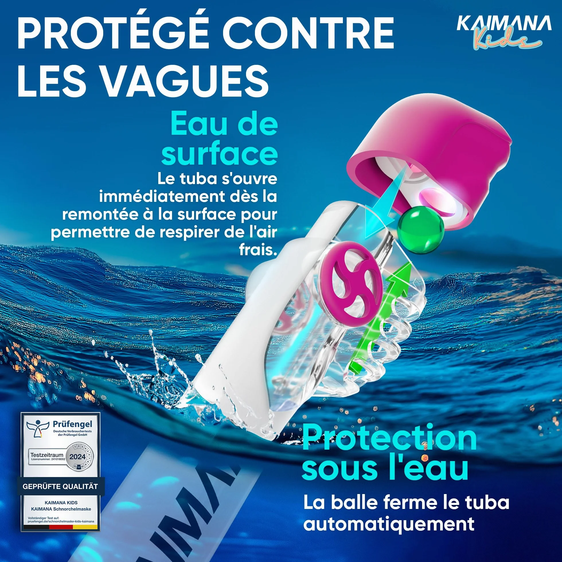 KAIMANA® Masque Plongée Adultes et Enfantes | Snorkeling Intégral Anti-Buée CO2 Safe | Tuba Adulte | Sac de Transport Inclus