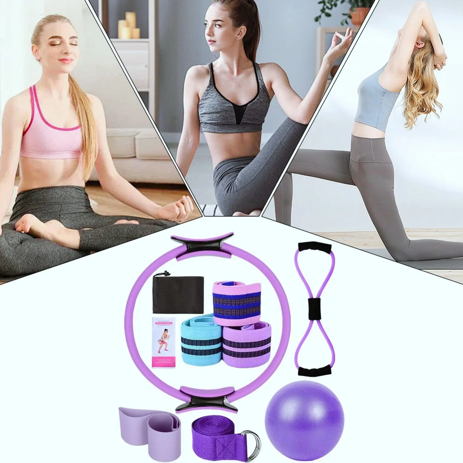 Générique Ensemble Pilates Yoga 11 Pièces — Kit Pilates Maison, Kits de Yoga et Pilates, Pilates Accessoires, Bande de Résistance pour Pilates, Anneaux de Pilates pour Jambes, Bras et Cuisses