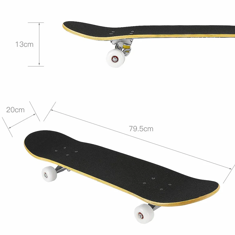 Skateboard Complet pour Enfants et Adultes Débutants Double Kick Maple Deck Concave Cruiser