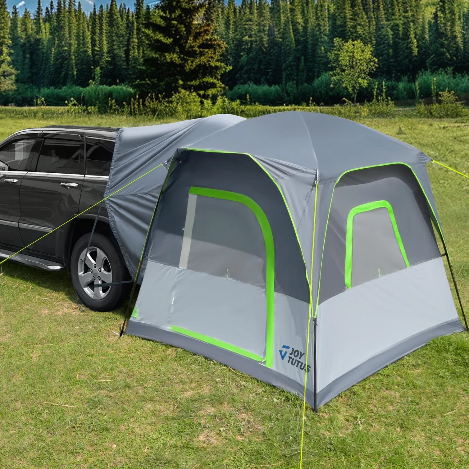 JOYTUTUS Tente SUV avec véranda et tente de camping pour la famille, grande tente pour voiture spatiale pour 4-9 personnes, SUV à double usage ou camping sous la pluie, double porte, toit ciel étoilé