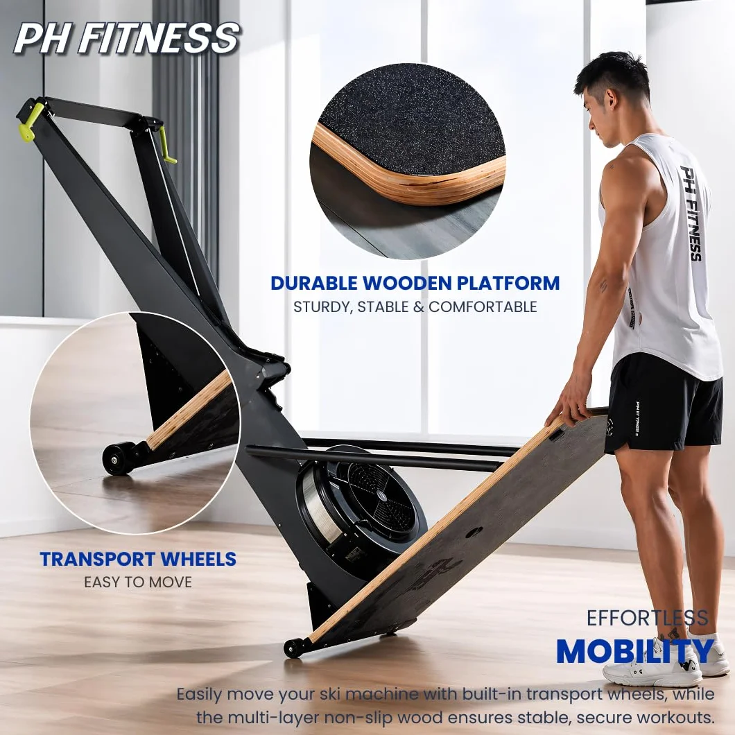 PH Fitness Ski Machine: Advanced Air Resistance Full Body Trainer | Crossfit Compact & HIIT SkiErg pour la Maison | Intensité réglable, Plaque de Base Durable & Design Ergonomique | Max 130kg