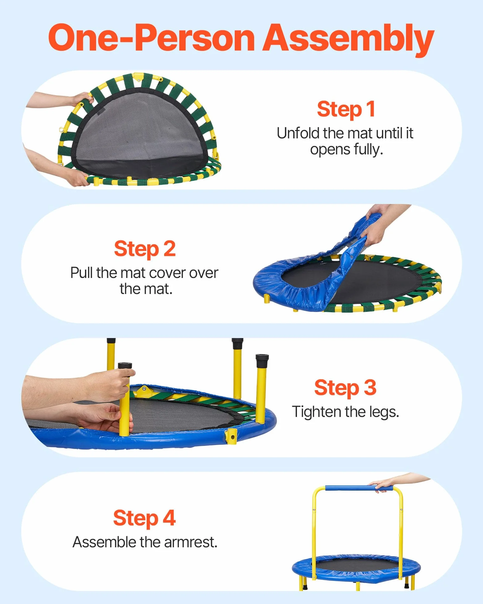 VEVOR Trampoline pour Enfants 92 cm Mini Trampoline Extérieur Intérieur Pliable pour Tout-Petits avec Poignée Mousse Trampoline Récréatif Exercices Cadeau d'anniversaire pour Enfants de 3 Ans et Plus
