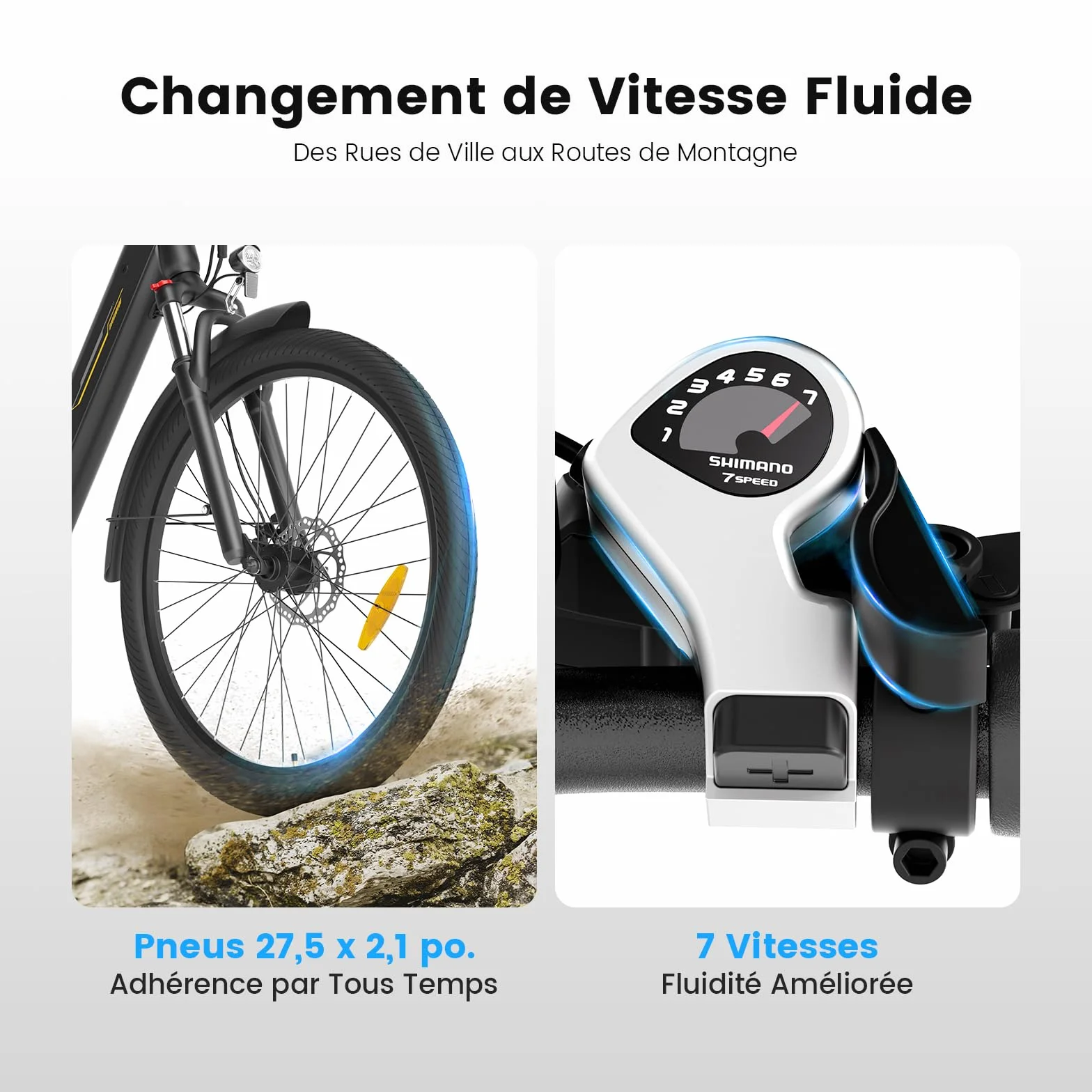 Vélo Électrique 27,5", Moteur 250W, Batterie 36 V 15,6 Ah Amovible, Autonomie Jusqu’à 100 km, 7 Vitesses, Écran LCD, Assistance 25 km/h, Charge Max 120 kg, Modèle Mixte E-Bike