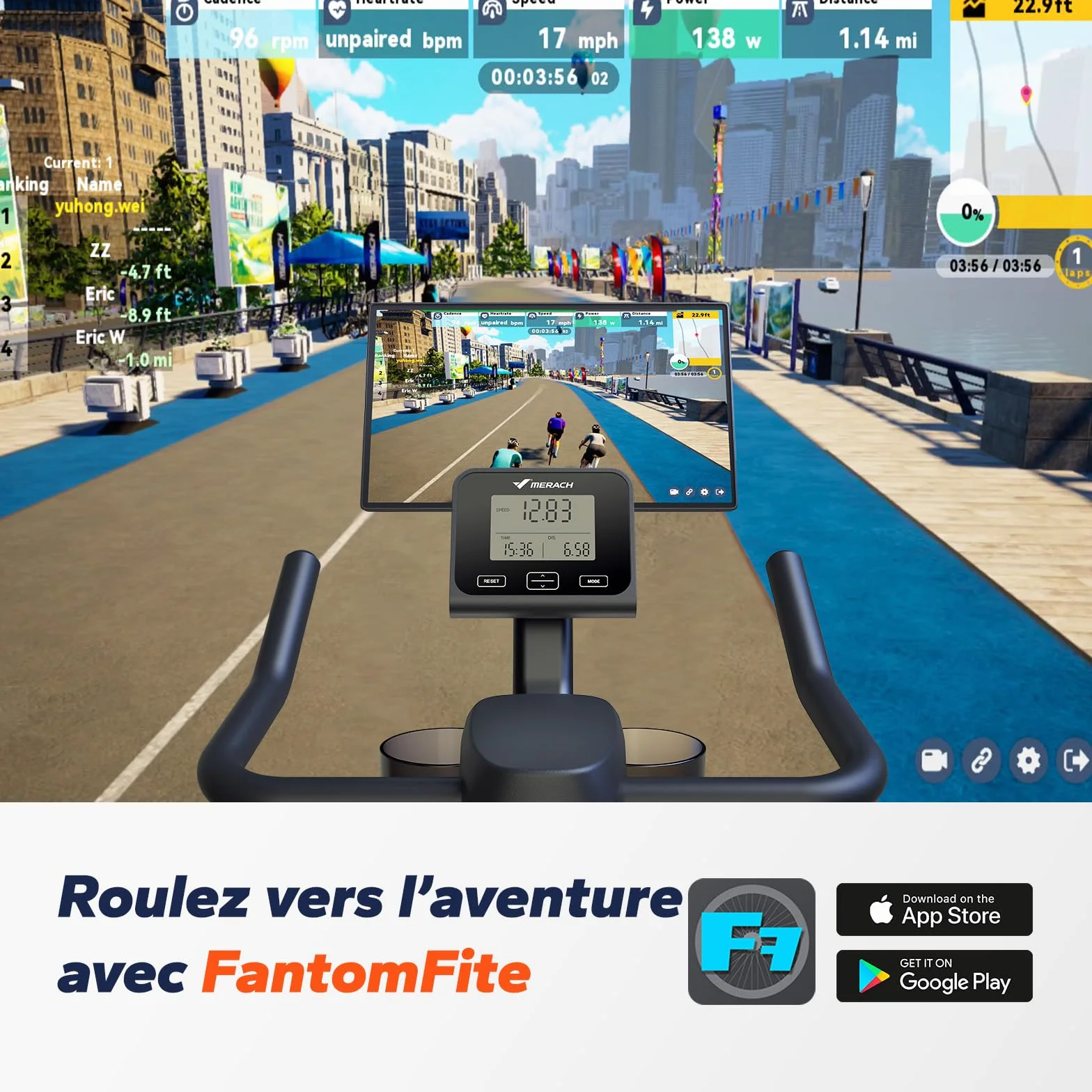 MERACH Vélo d’Appartement avec Résistance Magnétique, Vélo d’Intérieur Silencieux avec Selle à Coussin d’Air Amortissant, Écran LCD, Application Dédiée, Cadre en H Stable, Charge jusqu’à 150KG
