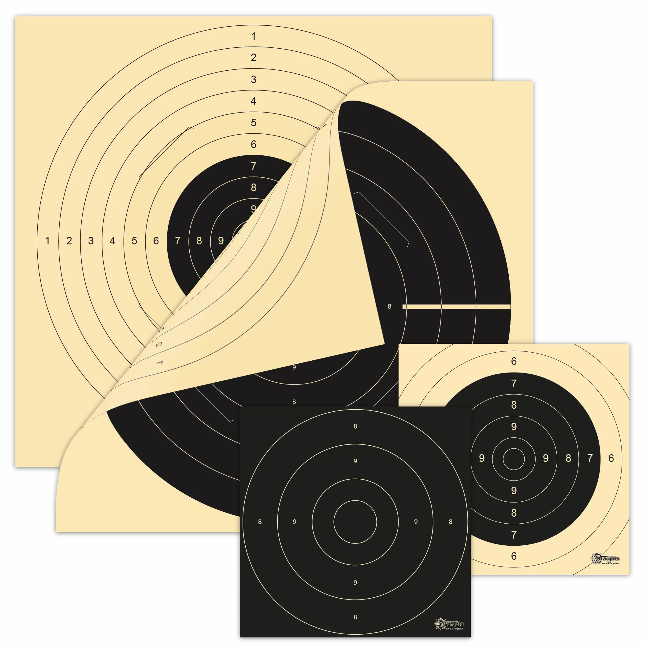 X-Targets Ensemble de cibles 140 pièces Standard/Duel Target / 52x55 cm et 26x26 cm/Carton de cibles de tir 200 g/m² Chamois