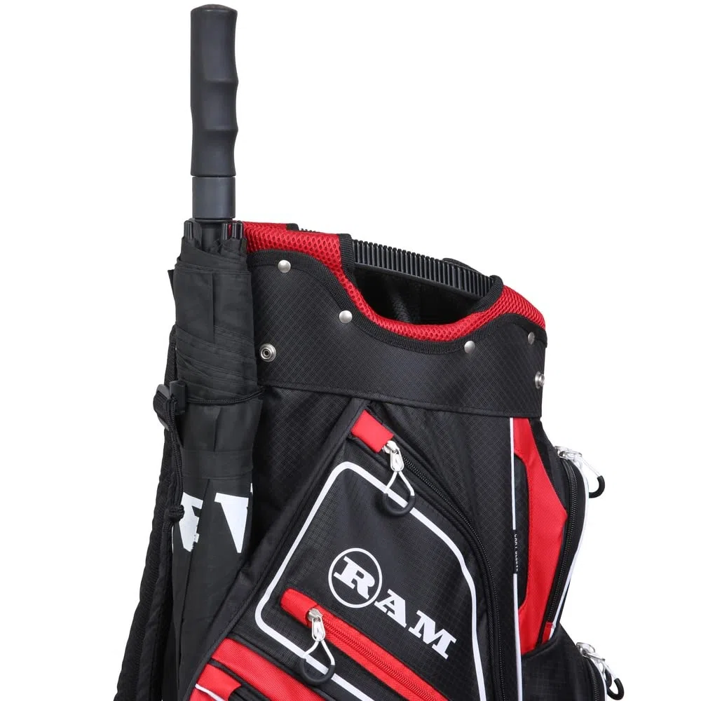 Ram Sac DE Golf ACCUBAR pour Chariot avec 14 Compartiments, Noir/Rouge
