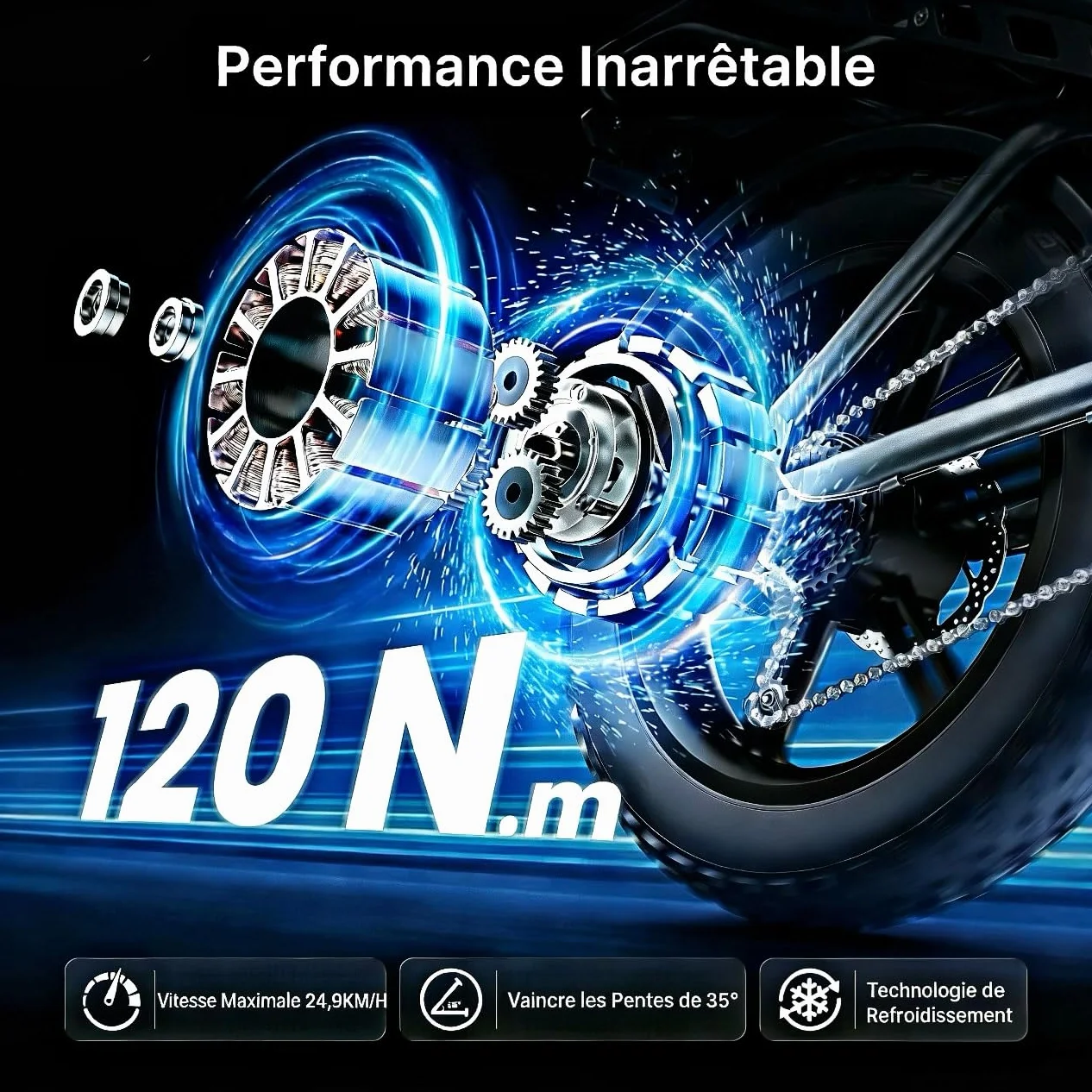 DEEPOWER QS7 Vélo Électrique, Batterie Amovible 48V 60Ah/35Ah/20Ah, Autonomie 110-250KM, Moteur 120 N·m, Pneu Gras 20'' X 4.0, 7 Vitesses, Suspension Hydraulique Complète