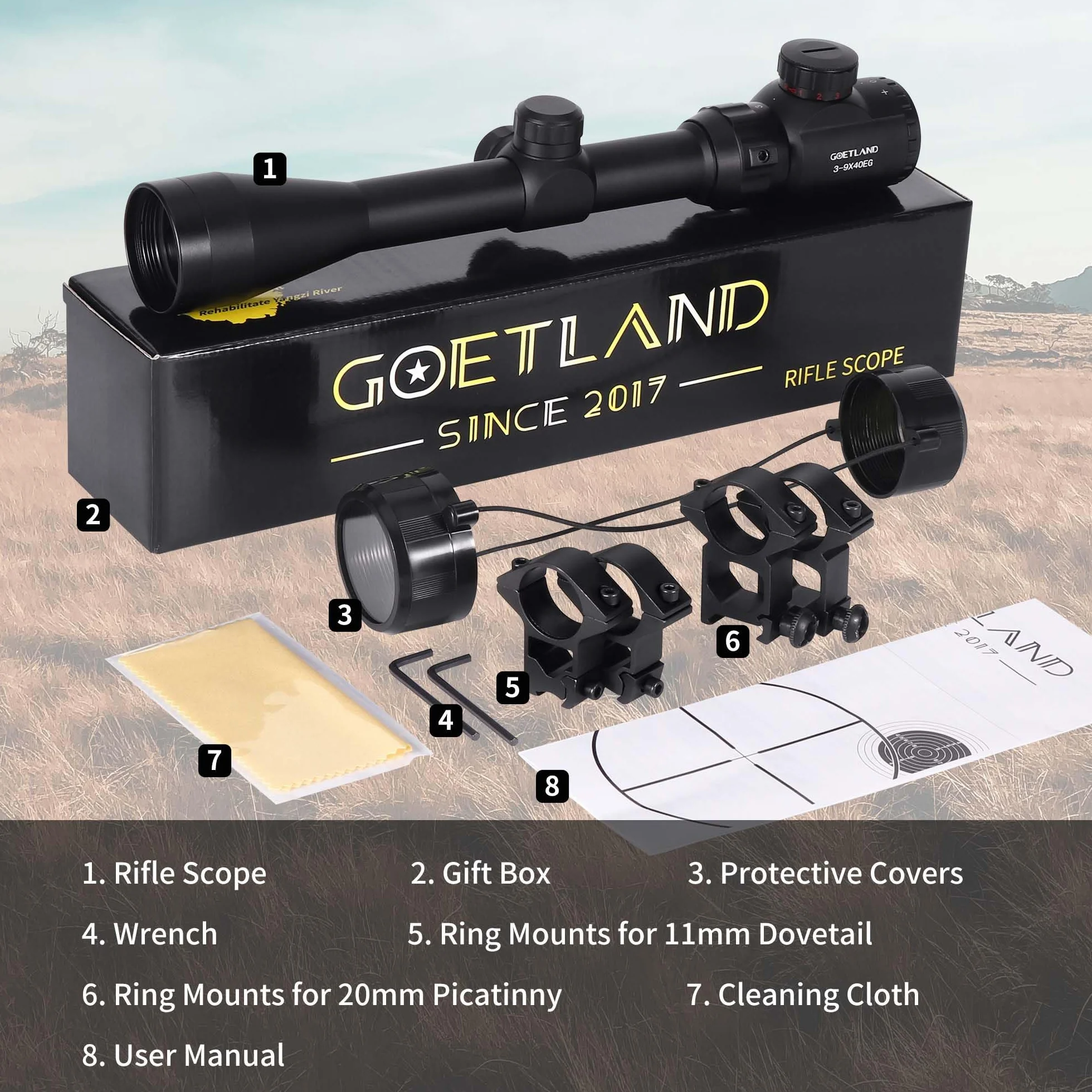 Goetland Lunettes de Visée 3-9x40 EG Telemetre Red Dot Rouge Vert Illuminé Rangerfinding SFP pour Tactique Chasse Airsoft Arbalète Carbine Tir Sportif