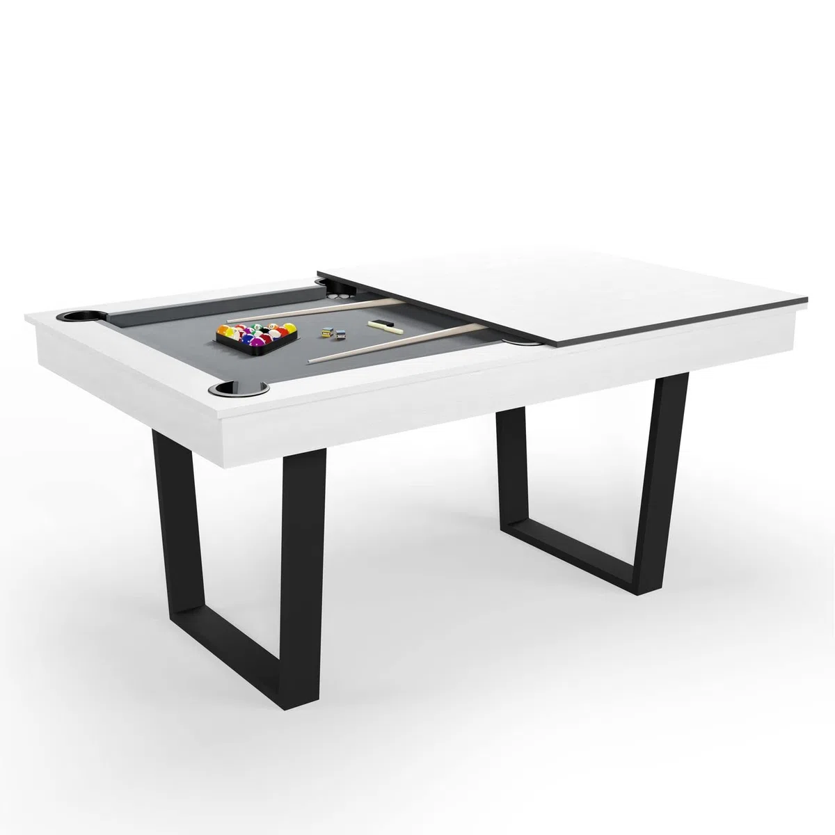 Billard Américain Blanc Convertible en Table à Manger -Style Industriel